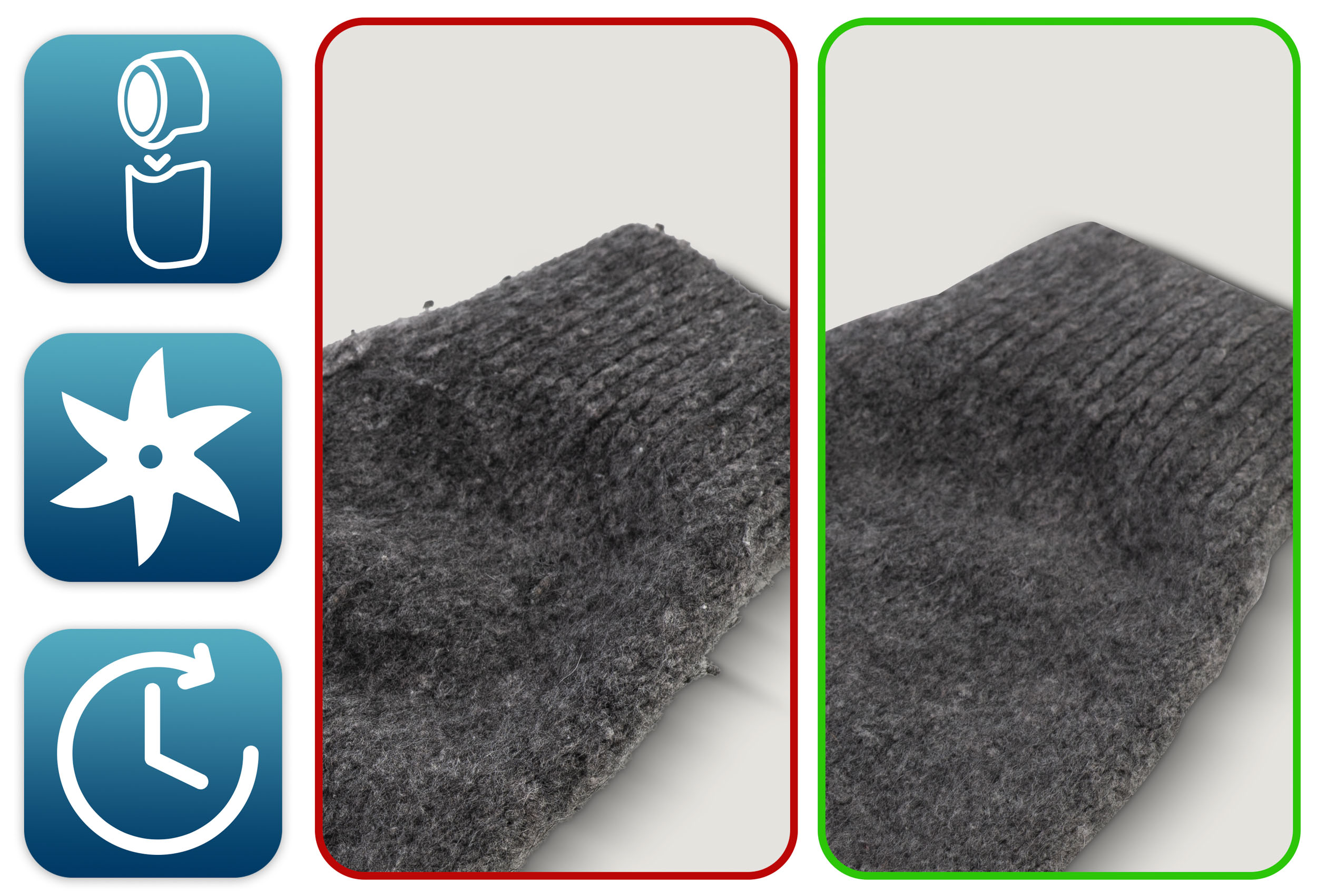 Zbliżenie szarej skarpetki z ikonami. Czerwona ramka podkreśla krawędź skarpety. Zielona ramka, druga krawędź.