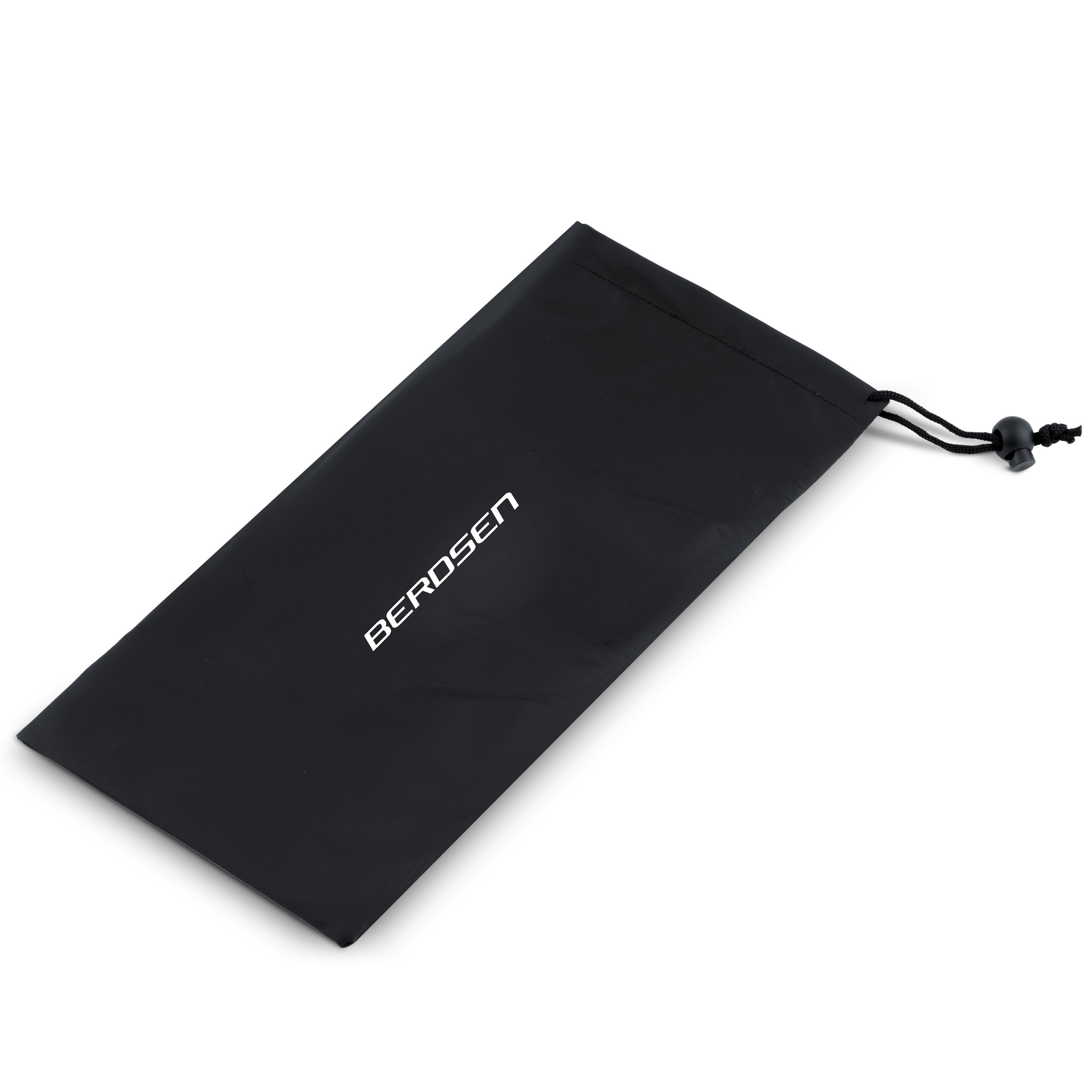Czarny worek ze sznurkiem z białym napisem „BEROSEN”, leżący na białej powierzchni. Torba jest zamknięta.