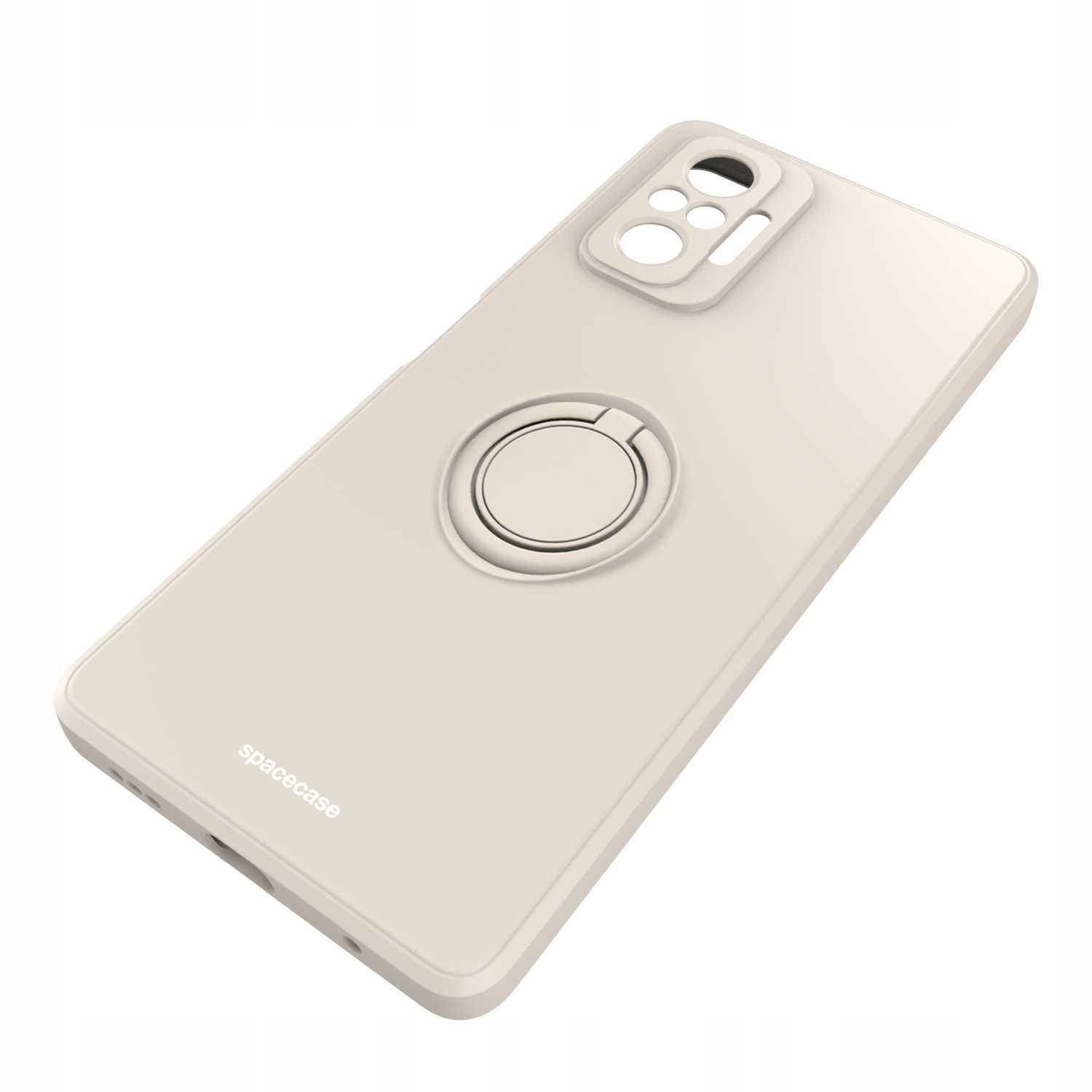 Kremowe etui na telefon z uchwytem na pierścień. Widoczna marka 'spacecase'.