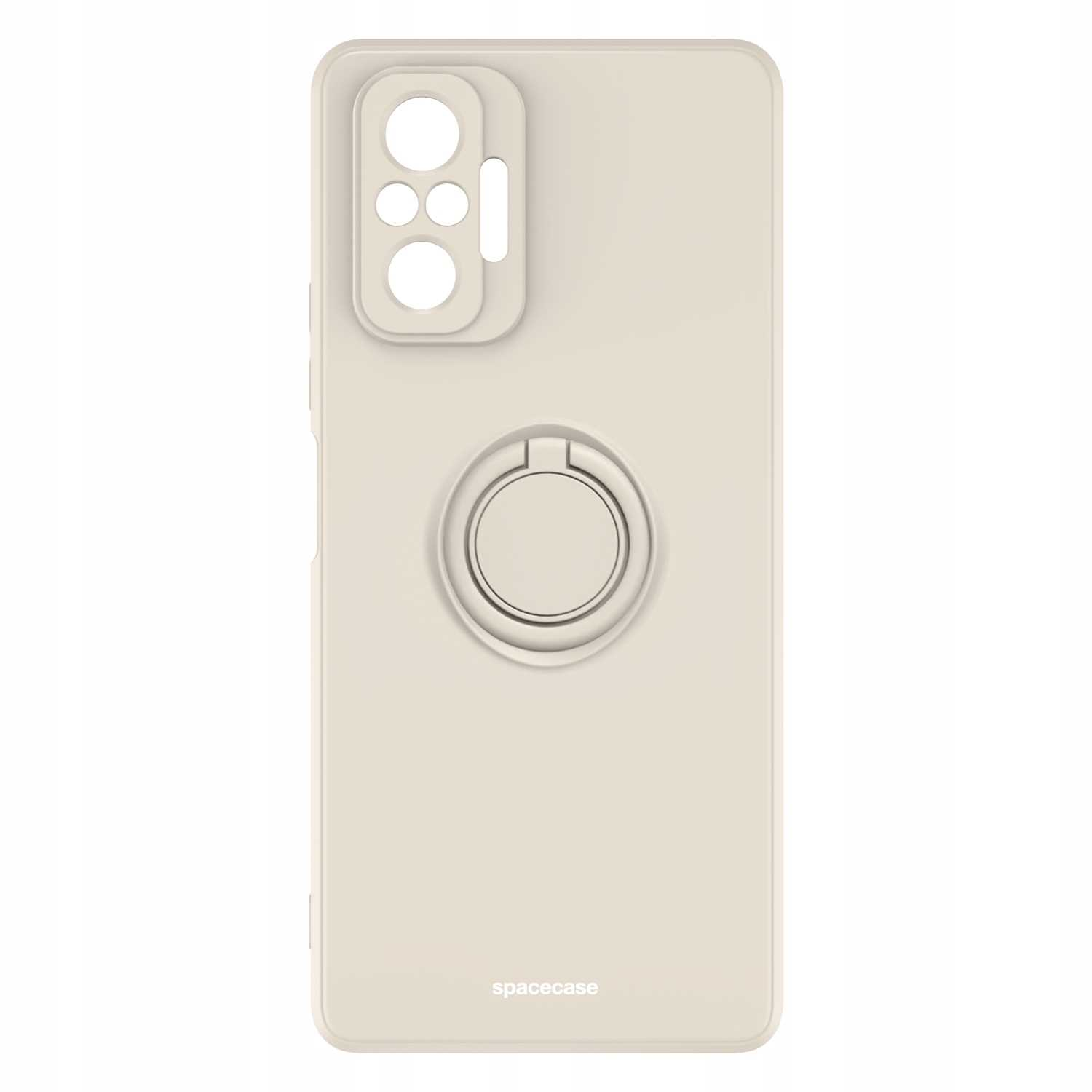 Kremowe etui na telefon z uchwytem na pierścień. Słowo 'spacecase' jest wydrukowane na dole.