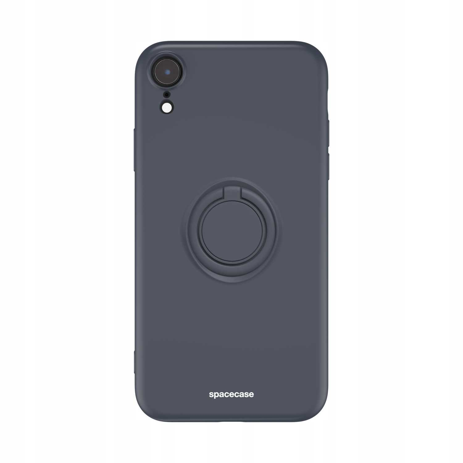 Ciemnoszare etui z uchwytem na palec. Marka 'spacecase' widoczna.