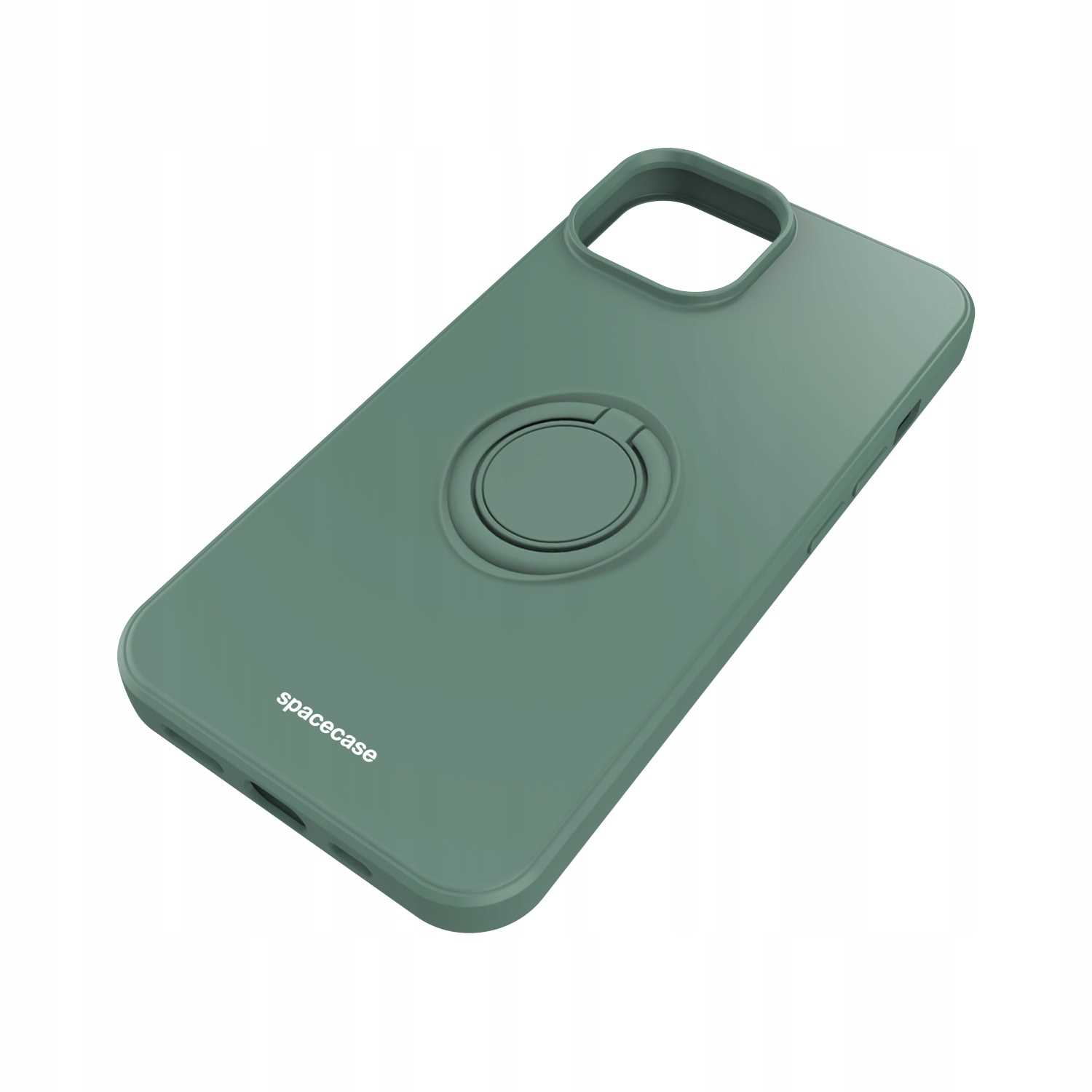 Zielone etui na telefon z uchwytem na palec. Etui ma logo spacecase.