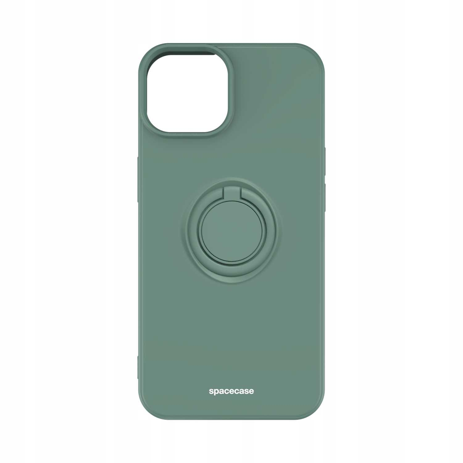 Zielone etui na telefon z uchwytem na palec. Etui ma logo spacecase.