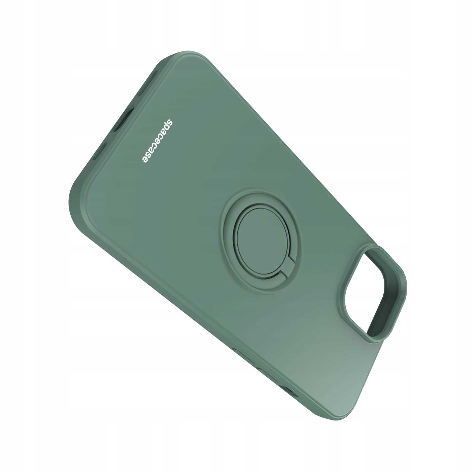 Zielone etui na telefon z uchwytem na pierścień. Marka to 'spacecase'.