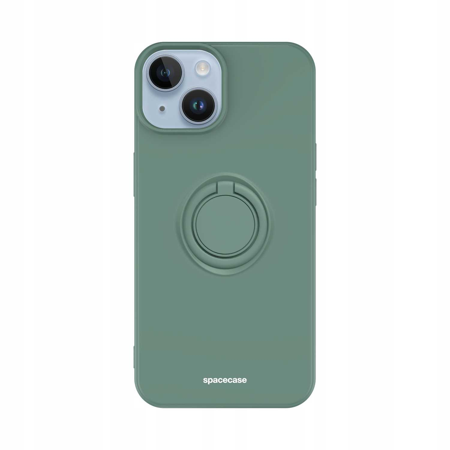 Zielone etui na telefon z aparatem i uchwytem na pierścień. Marka 'spacecase'.