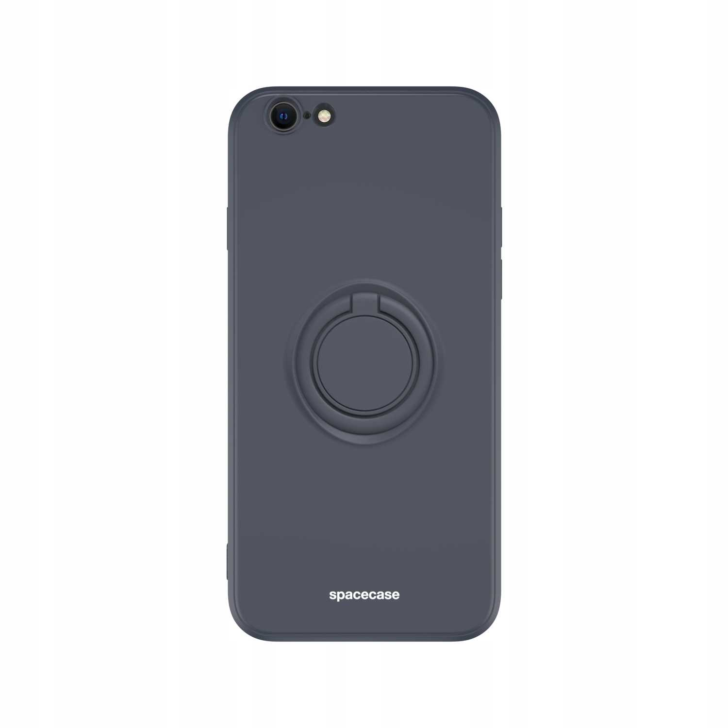 Czarne etui na telefon z uchwytem na pierścień. Widoczne logo Spacecase.