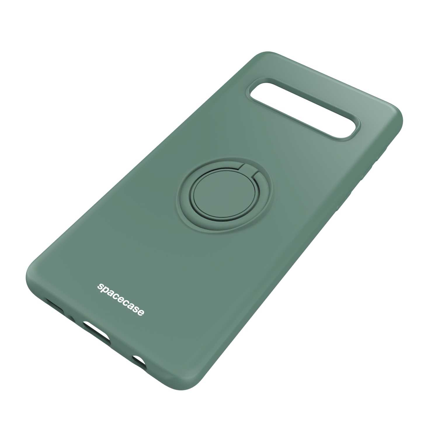 Zielone etui z uchwytem na palec. Logo Spacecase widoczne na etui.