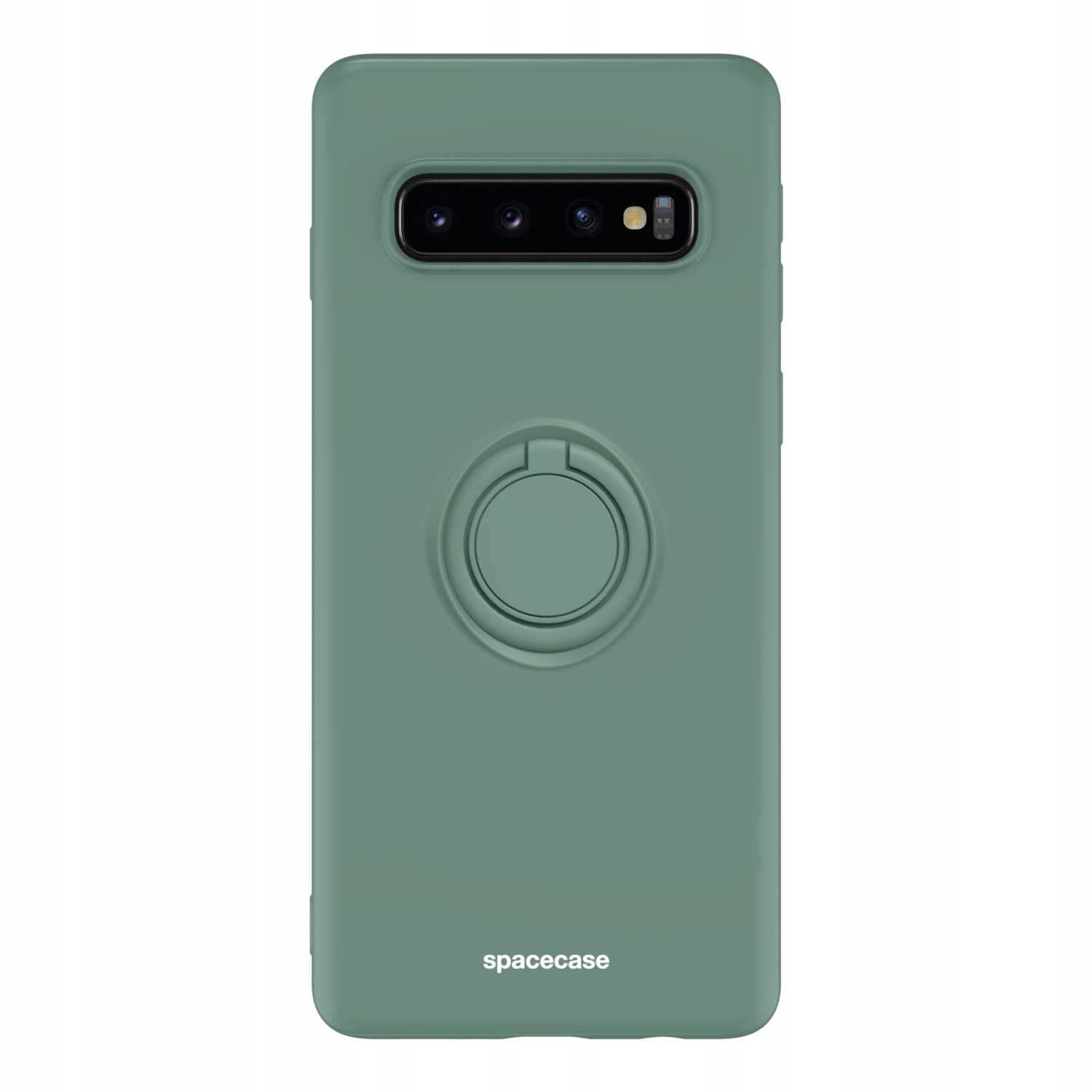 Zielone etui z pierścieniem. Trzy obiektywy aparatu. Widoczny tekst 'spacecase'.