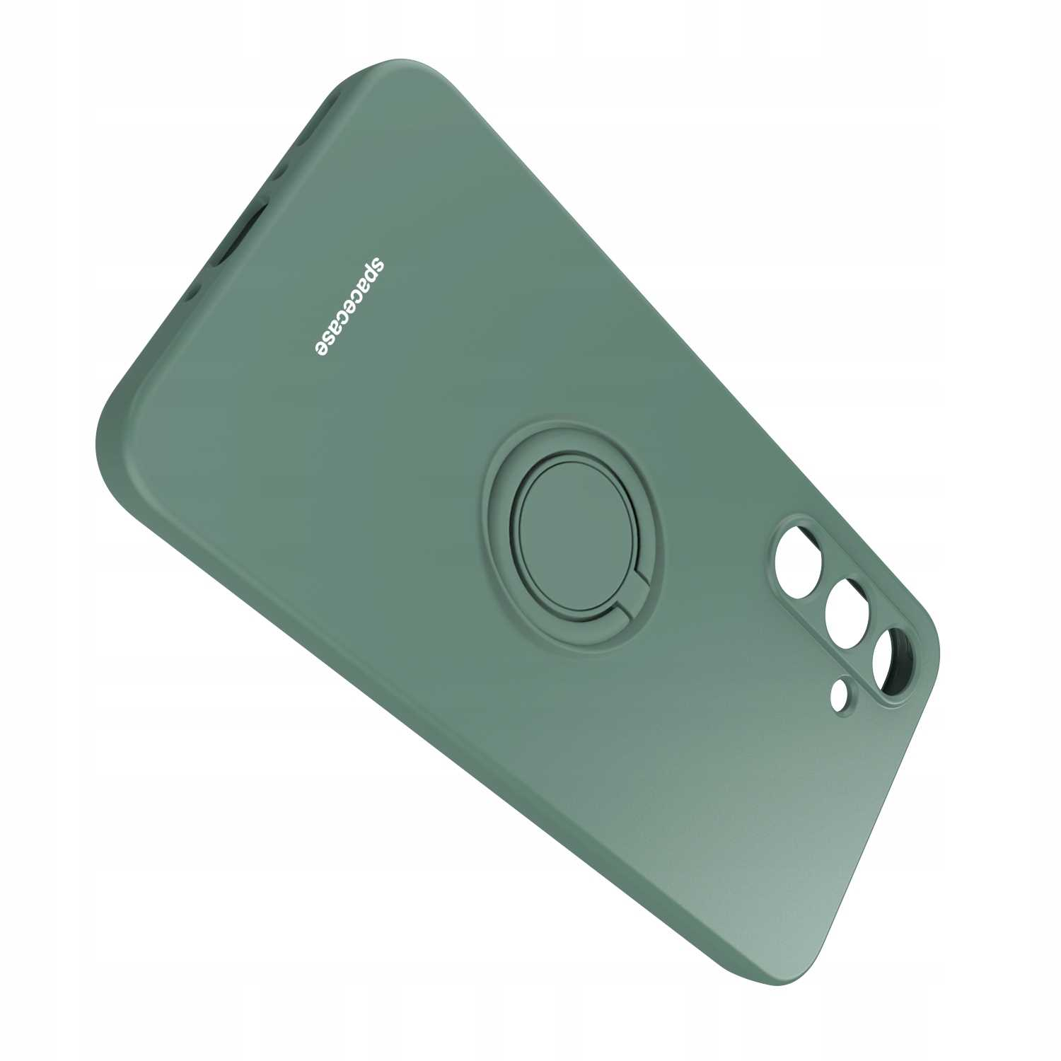Zielone etui na telefon pod kątem z uchwytem na pierścień. Na etui napis 'spacecase'.