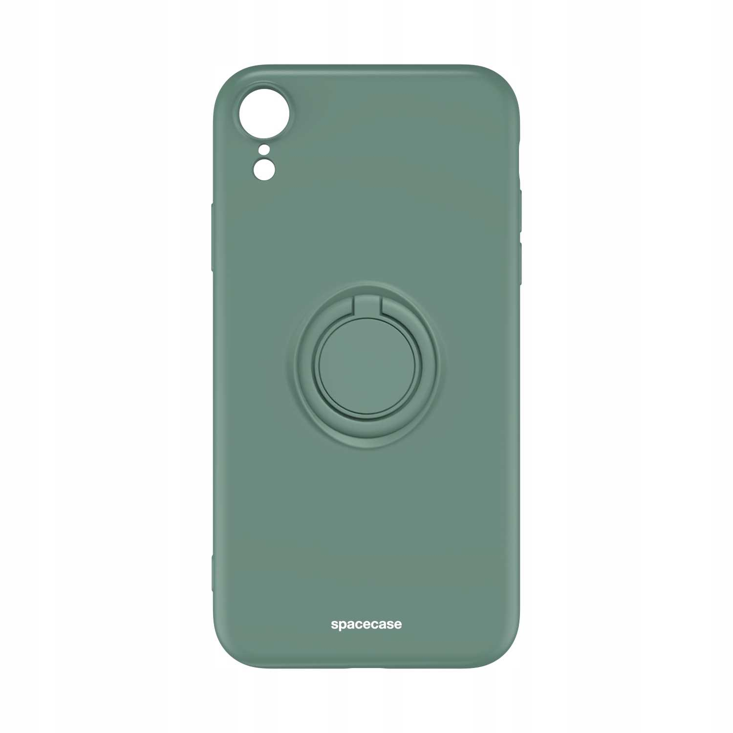 Zielone etui na telefon z uchwytem na pierścień. Widoczna nazwa marki 'spacecase'.