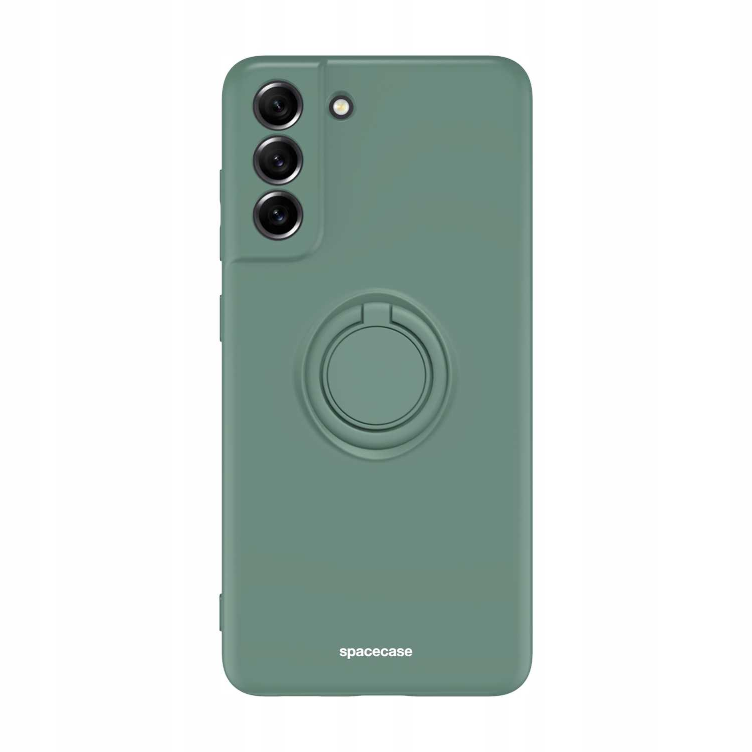 Zielone etui na telefon z modułem aparatu i uchwytem na pierścień. Pokazano tył etui.