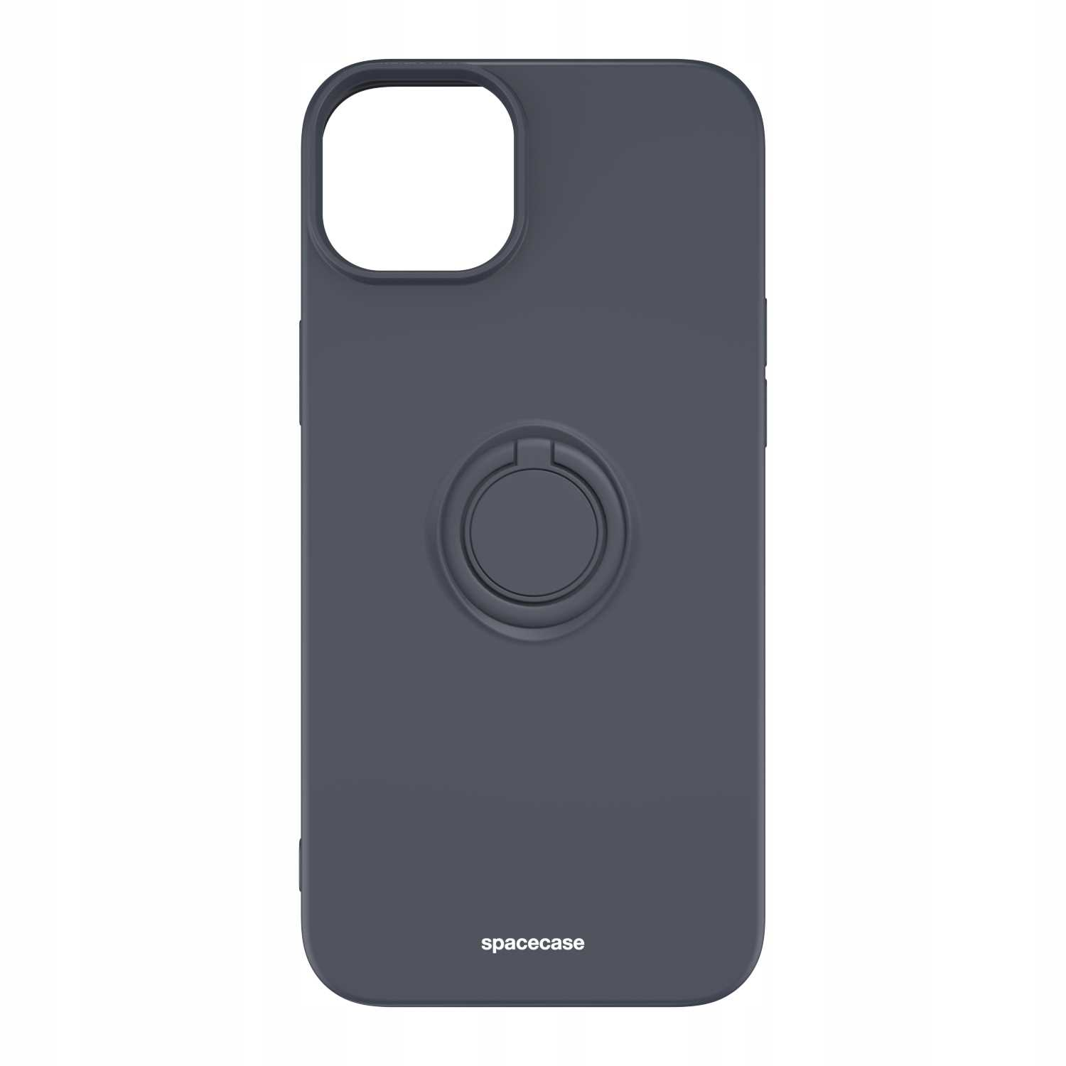 Ciemnoszare etui na telefon z uchwytem na pierścień i logo 'spacecase'.