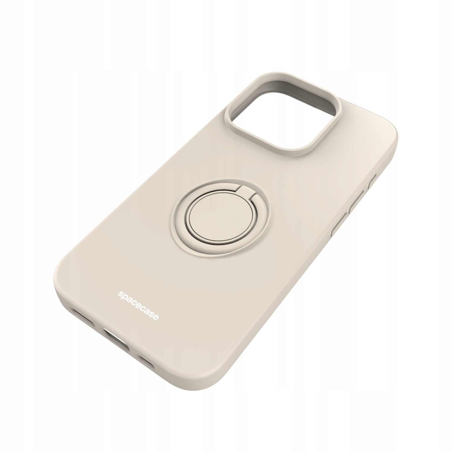 Kremowe etui z pierścieniem. Pojedyncze wycięcie na aparat. Marka 'spacecase'.