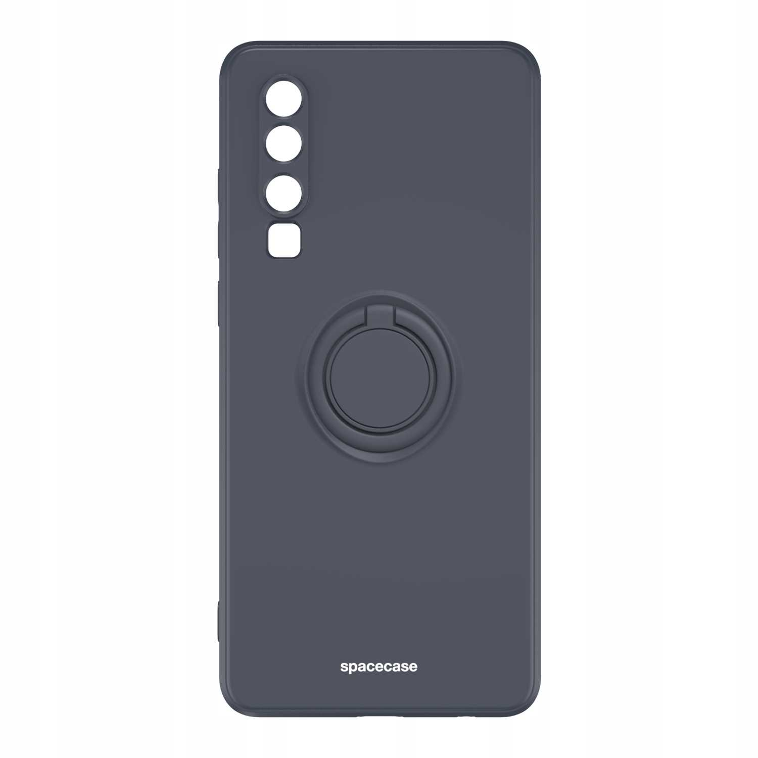 Ciemnoszare etui na telefon z uchwytem na pierścień i napisem 'spacecase'. Ma cztery aparaty.