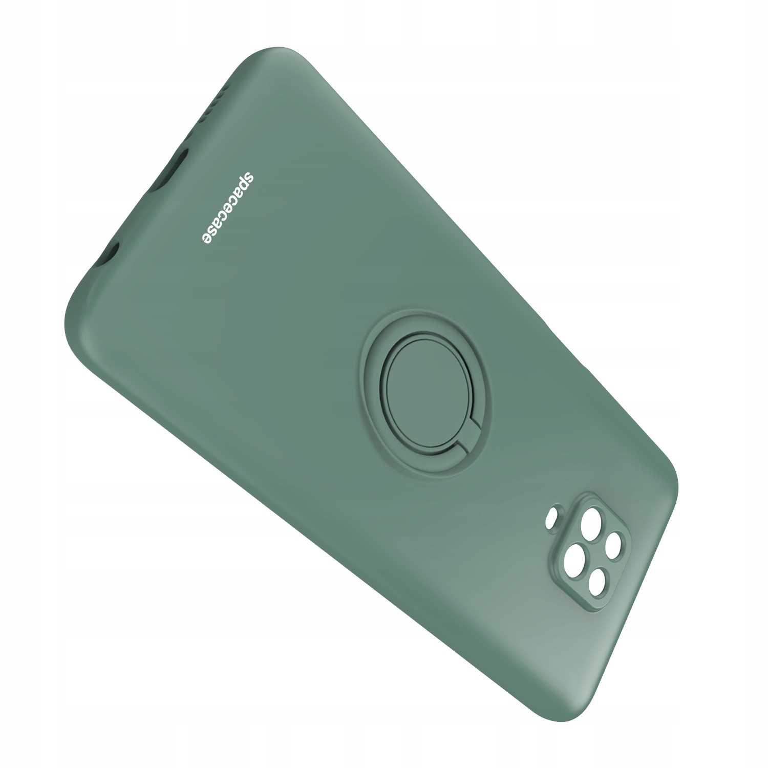 Zielone etui na telefon z uchwytem na pierścień pod kątem. Etui ma logo spacecase.