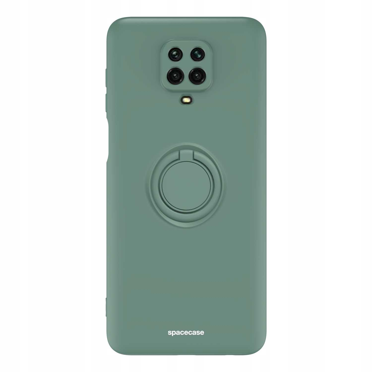 Zielone etui na telefon z uchwytem na pierścień. Etui ma logo spacecase.