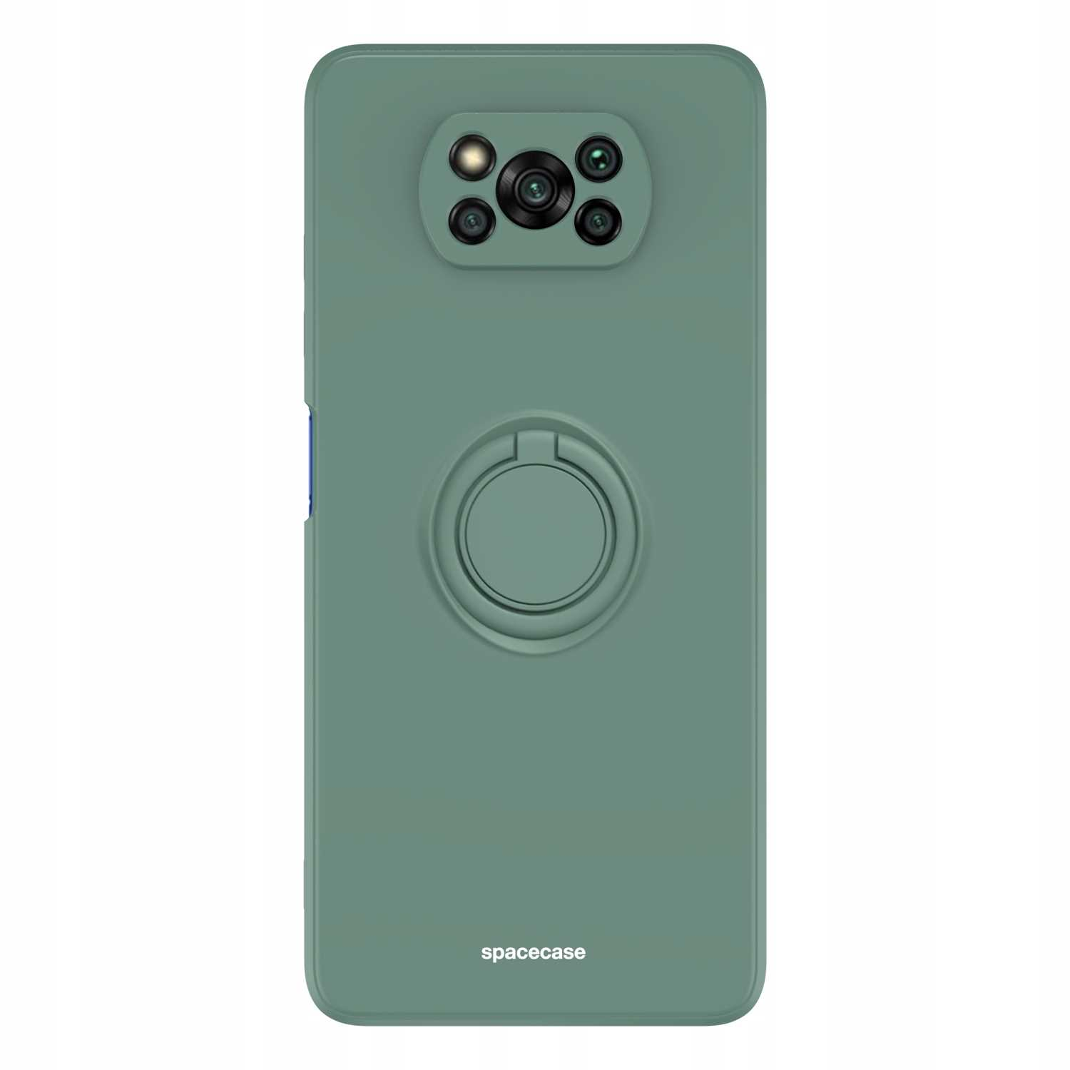 Zielone etui z uchwytem na pierścień, z napisem 'spacecase'.