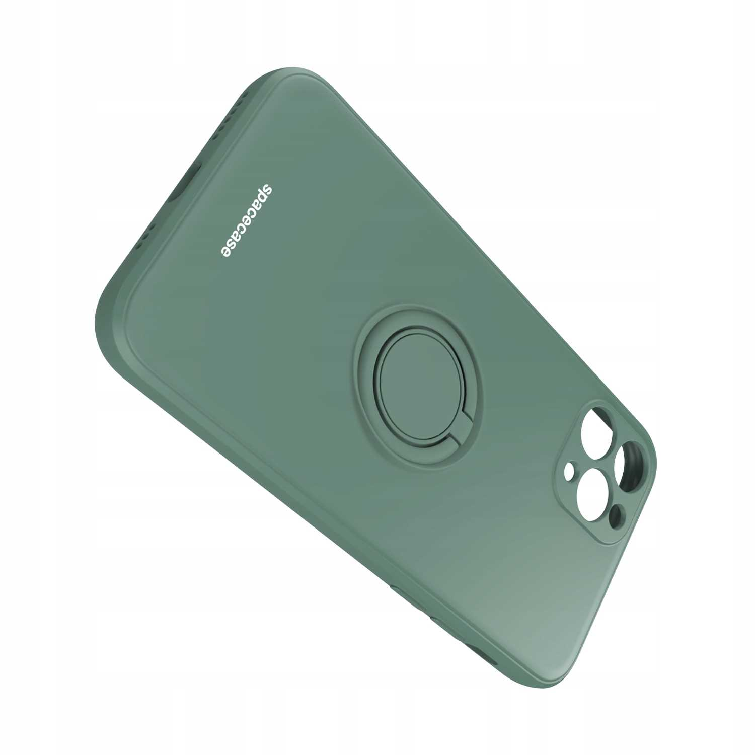 Zielone etui na telefon z uchwytem na pierścień. Na etui napis 'spacecase'.