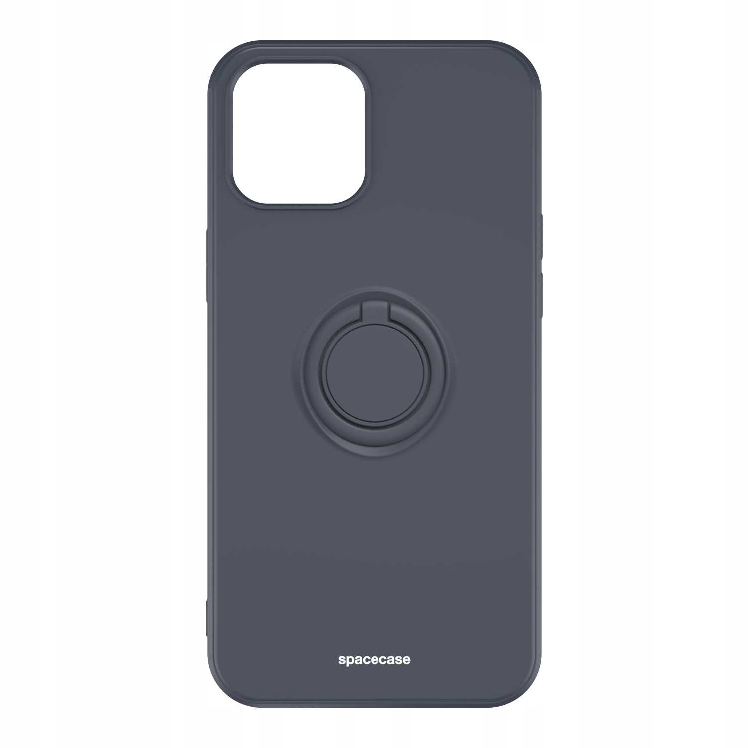 Ciemnoniebieskie etui z uchwytem na pierścień. Logo Spacecase na dole. Kwadratowe wycięcie na aparat.