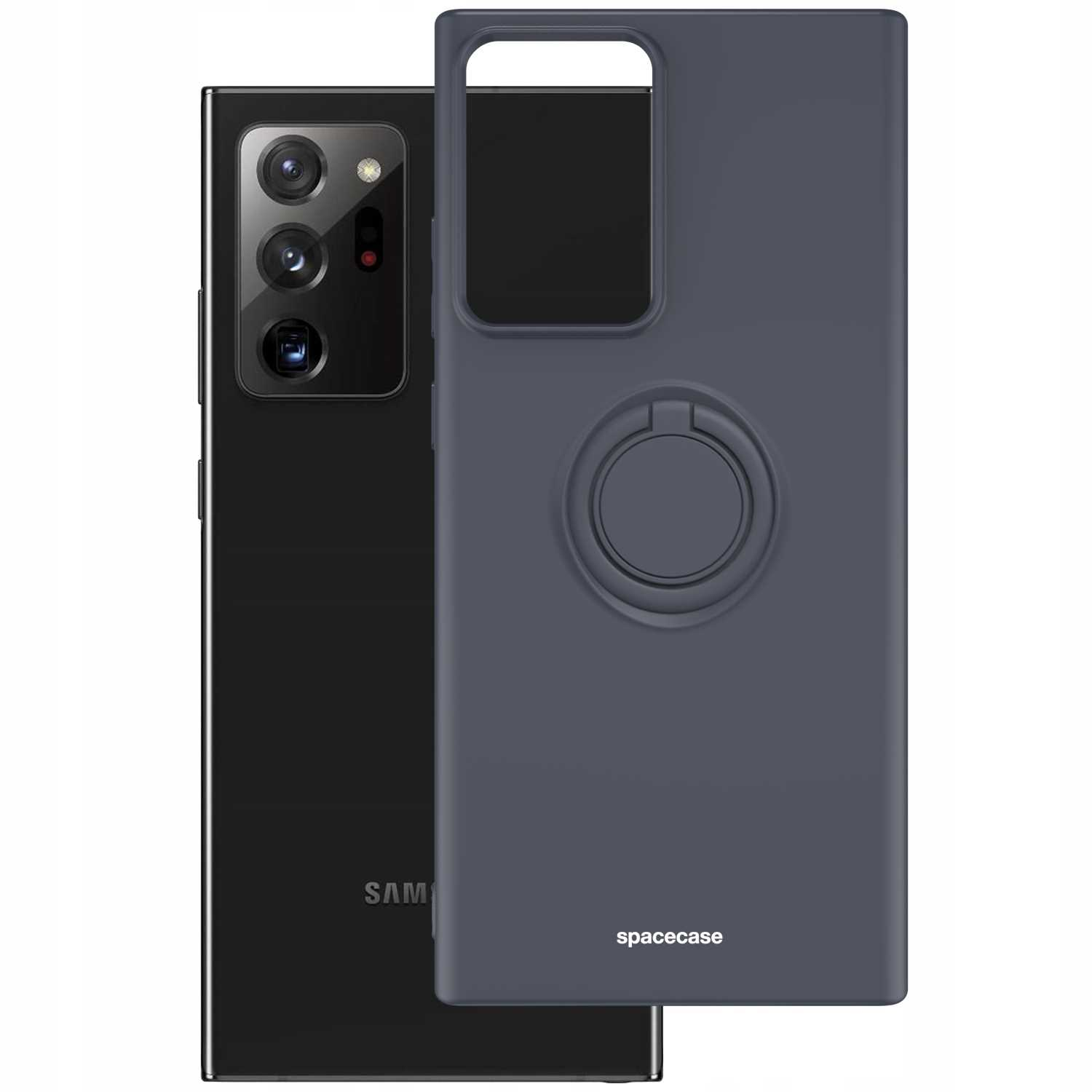 Etui na telefon z telefonem Samsung. Etui jest granatowe.