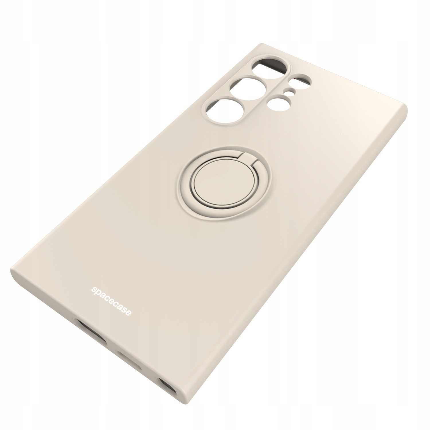 Beżowe etui na telefon z uchwytem na pierścień. Etui na białym tle.