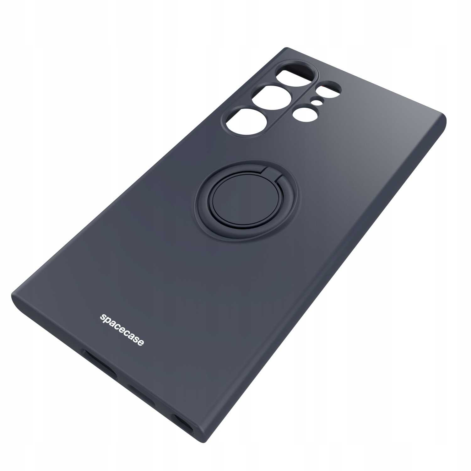 Ciemnoniebieskie etui na telefon z pierścieniem. Marka spacecase.