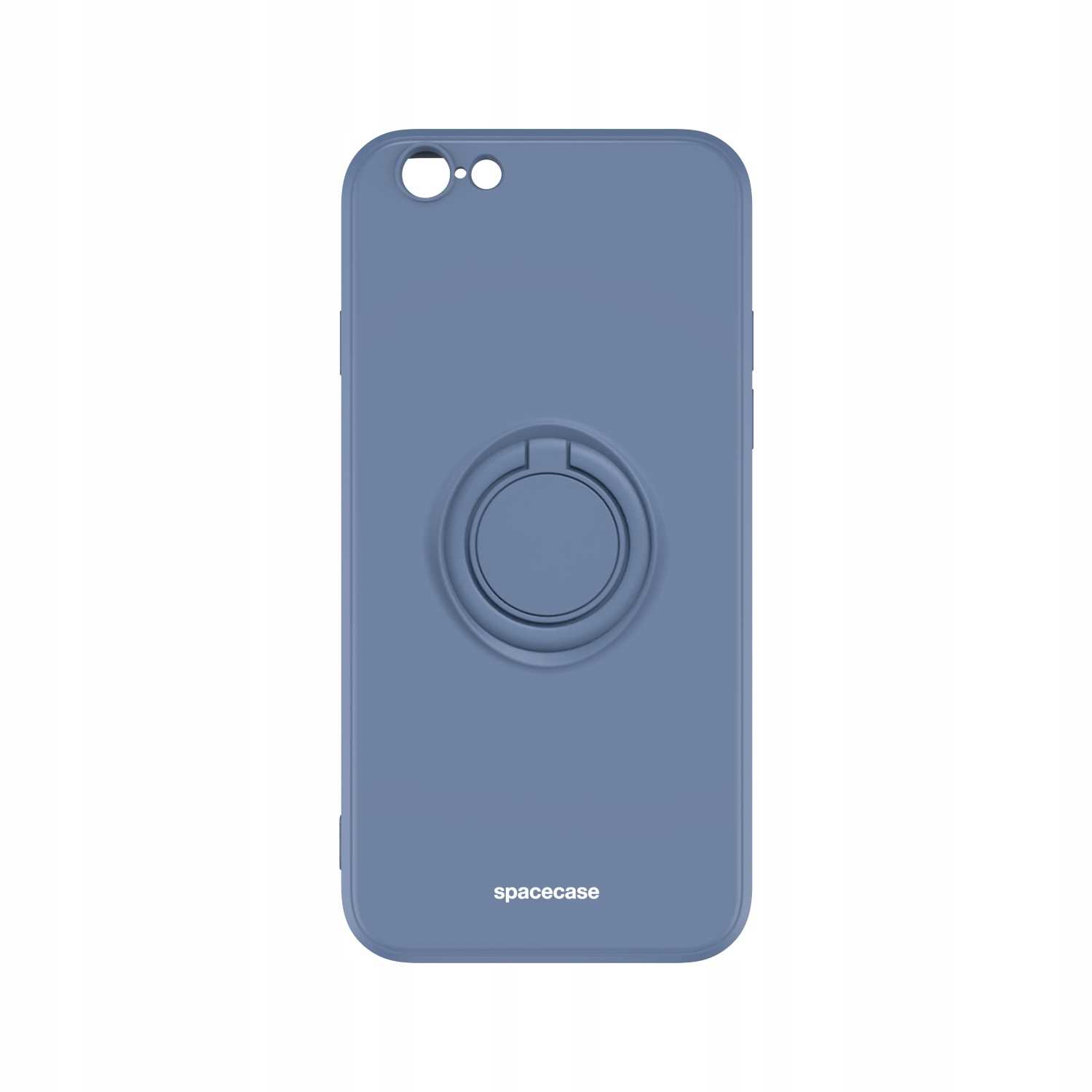 Niebieskie etui na telefon z uchwytem na palec, widoczna nazwa marki 'spacecase'.