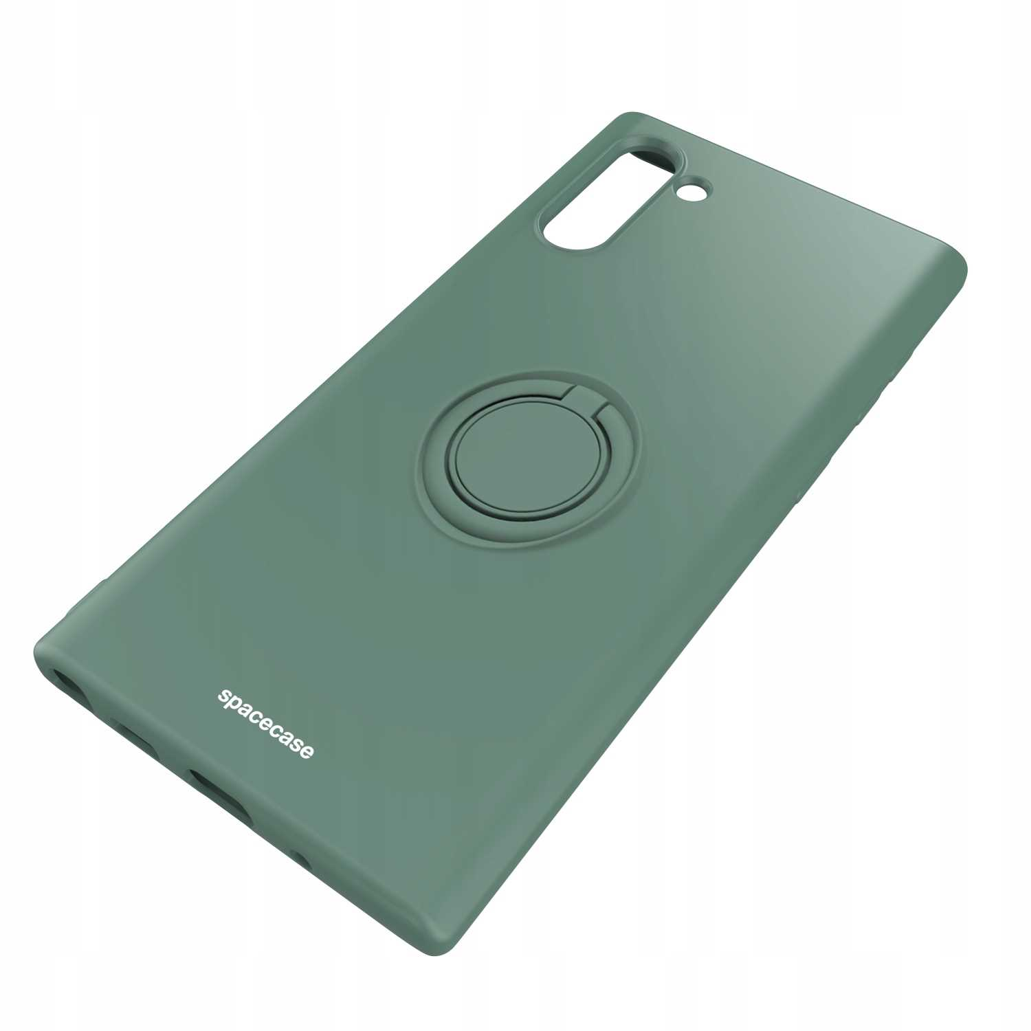 Zielone etui z pierścieniem. Widoczna marka 'spacecase'.