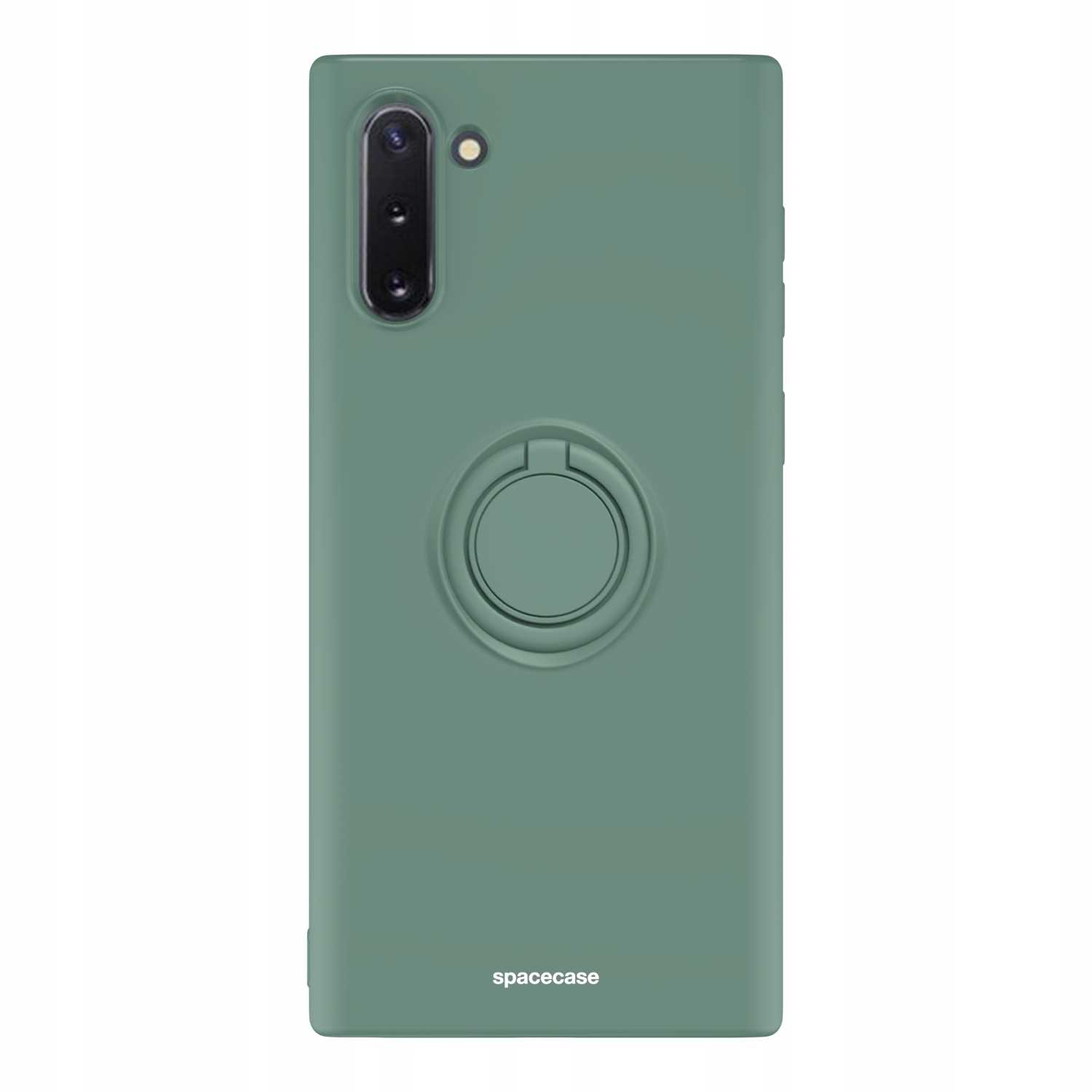 Zielone etui z pierścieniem. Widoczna marka 'spacecase'.