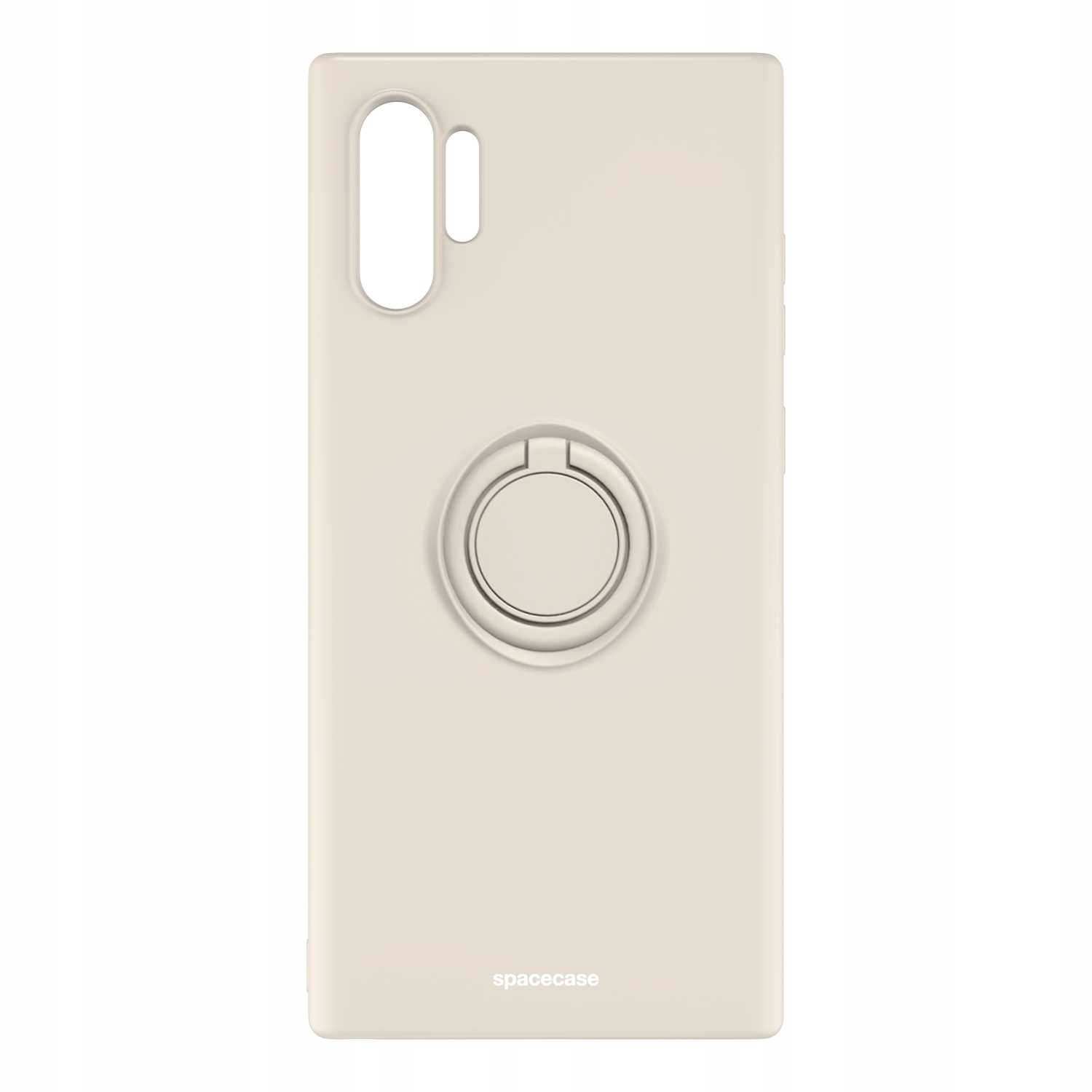 Beżowe etui na telefon z uchwytem na pierścień. Na telefonie napisano spacecase.