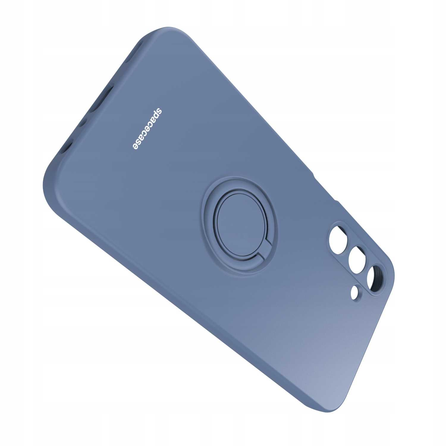 Niebieskie etui na telefon z uchwytem na pierścień, z marką 'spacecase'.