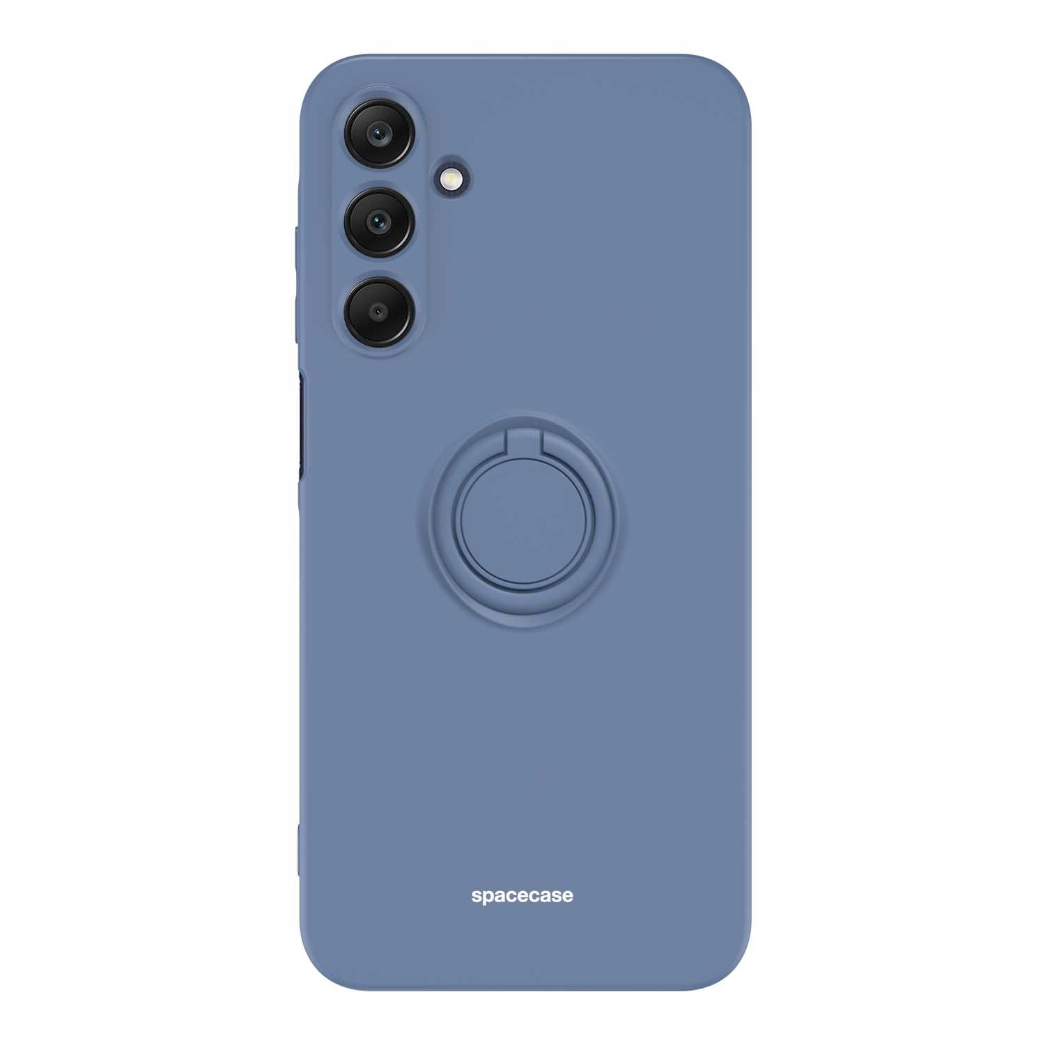 Niebieskie etui na telefon z uchwytem na pierścień, z marką 'spacecase'.