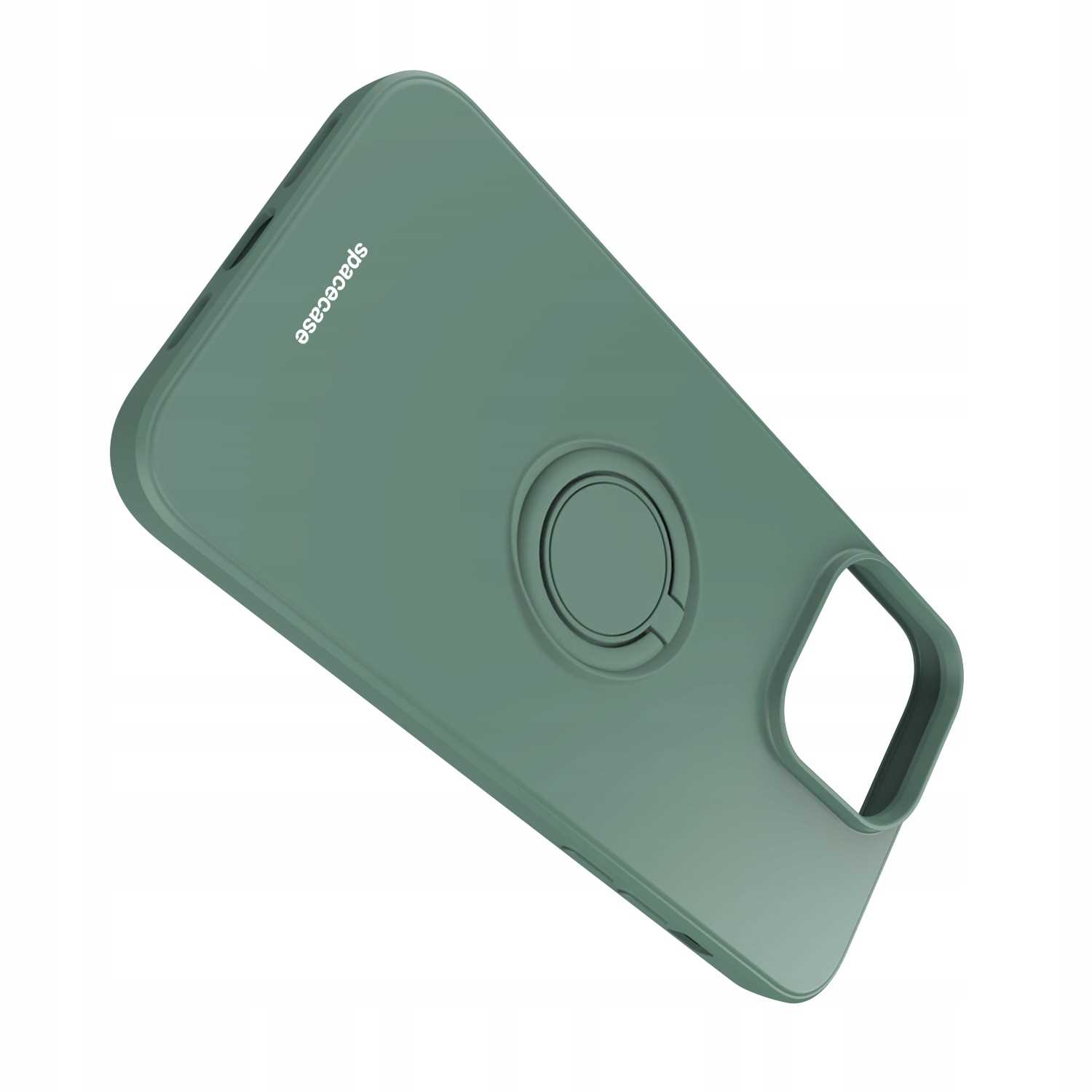 Zielone etui na telefon z uchwytem na pierścień. Marka to spacecase.