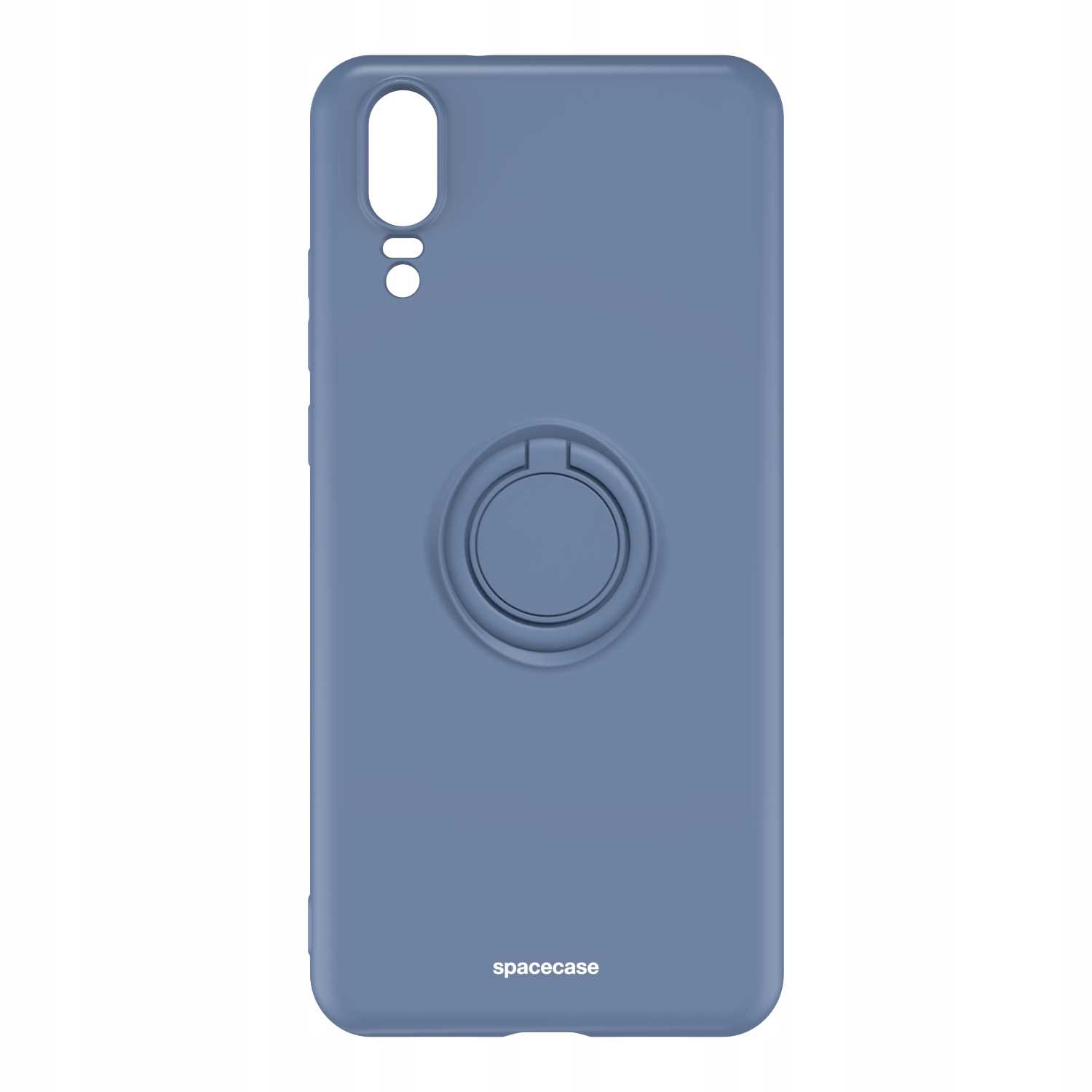 Niebieskie etui na telefon z uchwytem na pierścień i logo 'spacecase'. Wycięcie na aparat.