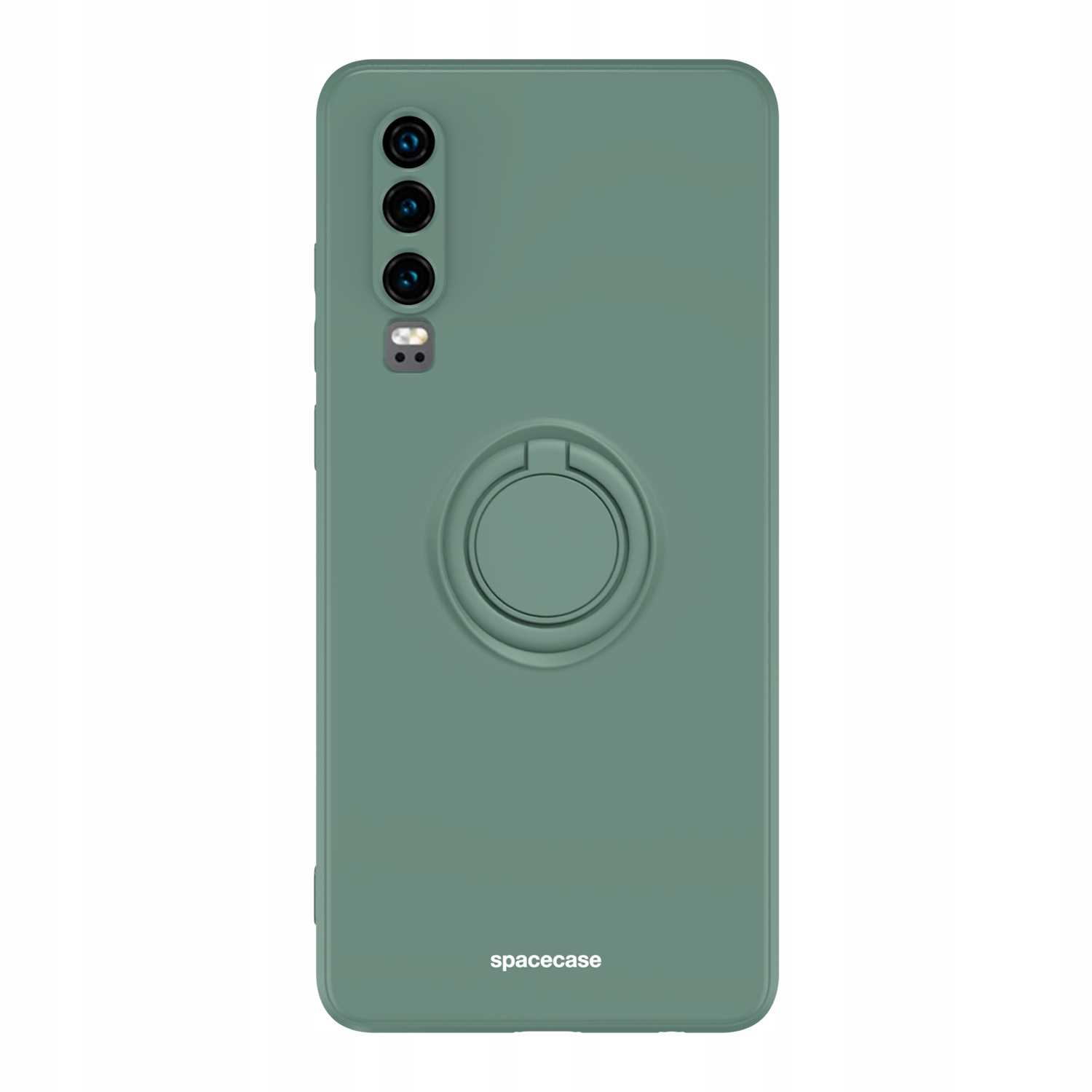 Zielone etui z uchwytem na palec. Widoczna nazwa marki 'spacecase'.