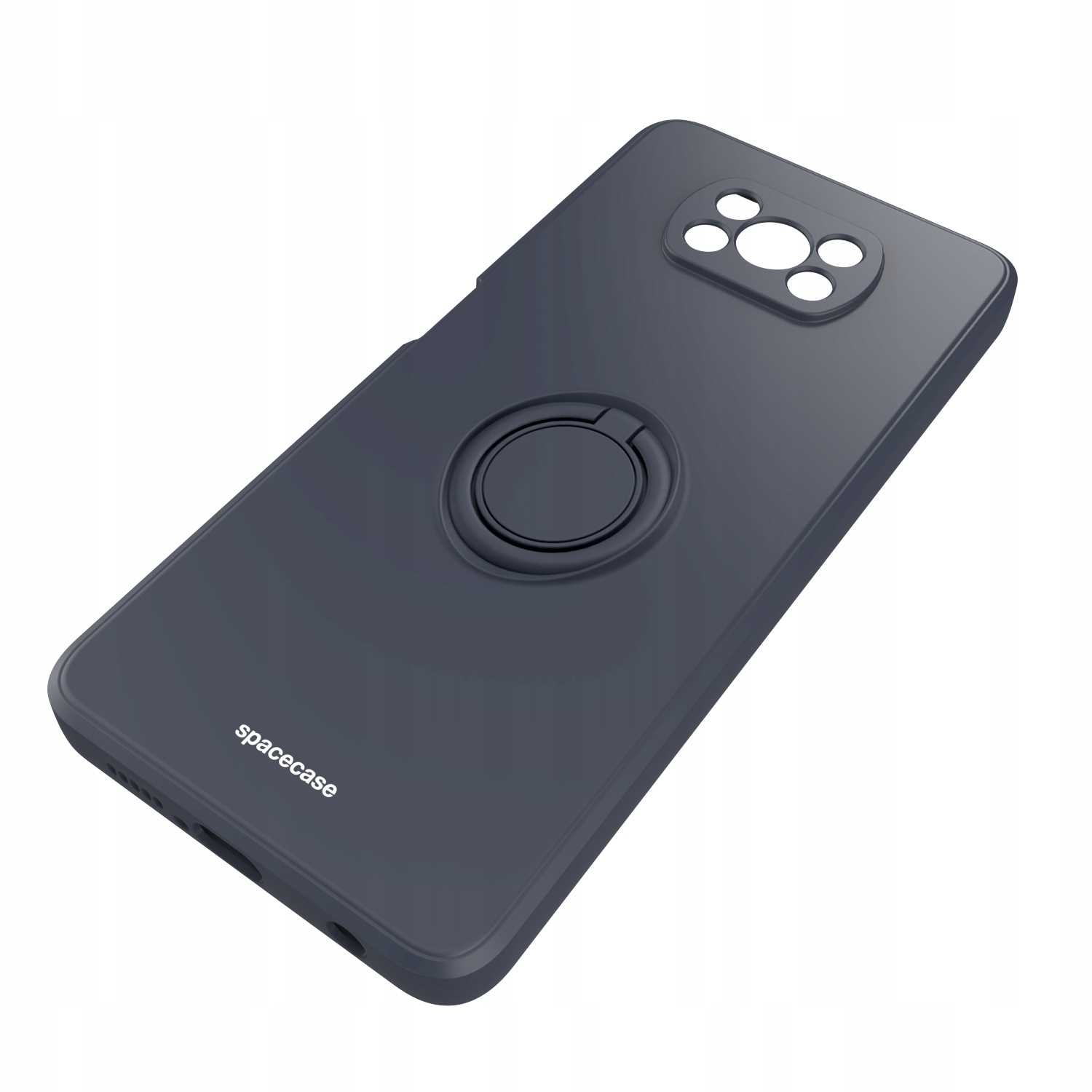 Ciemnoszare etui na telefon z uchwytem na palec, marka spacecase.