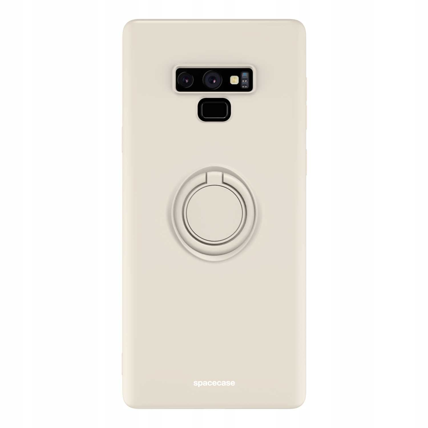 Kremowe etui na telefon z uchwytem na palec, marka spacecase.