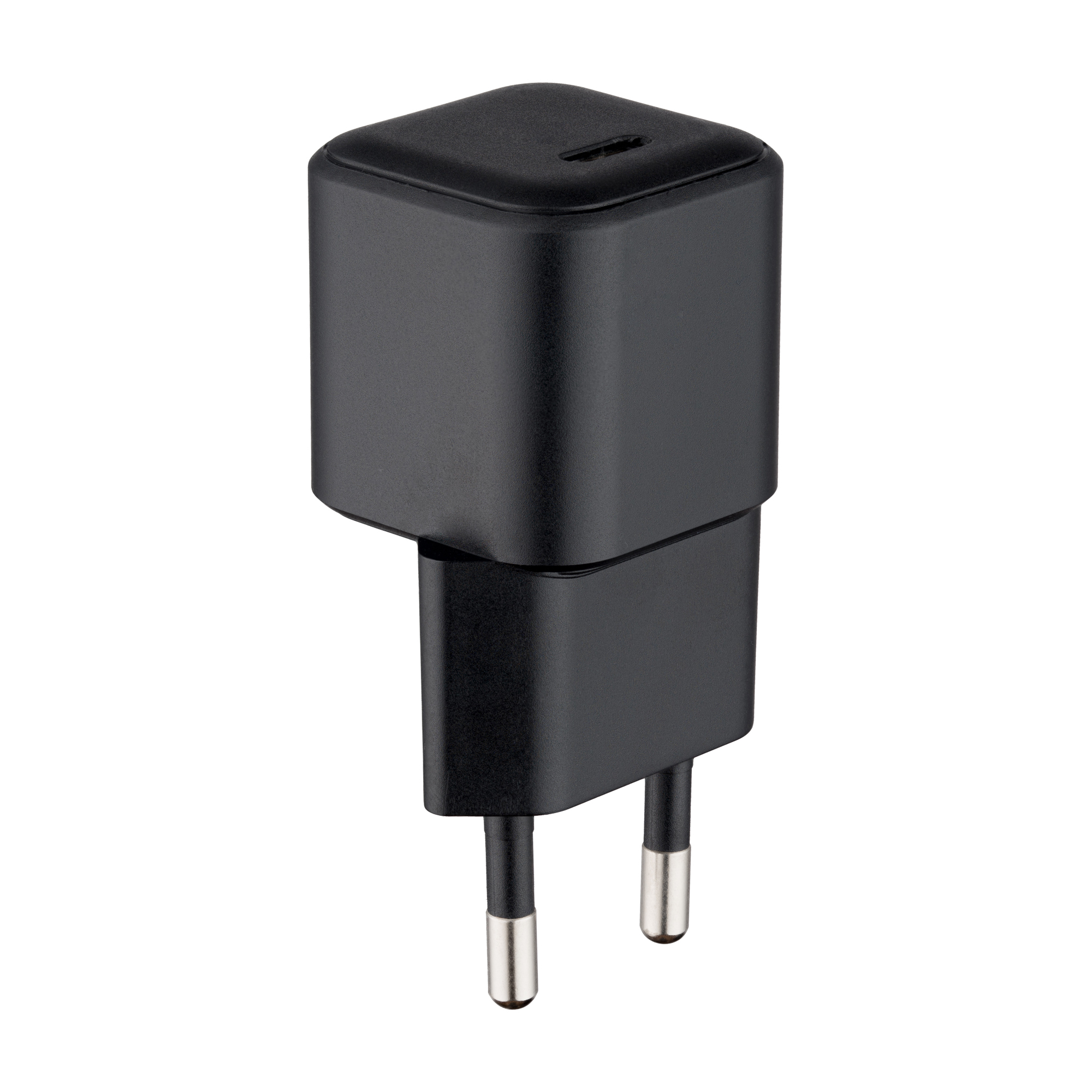 Czarna ładowarka USB z dwoma metalowymi pinami.