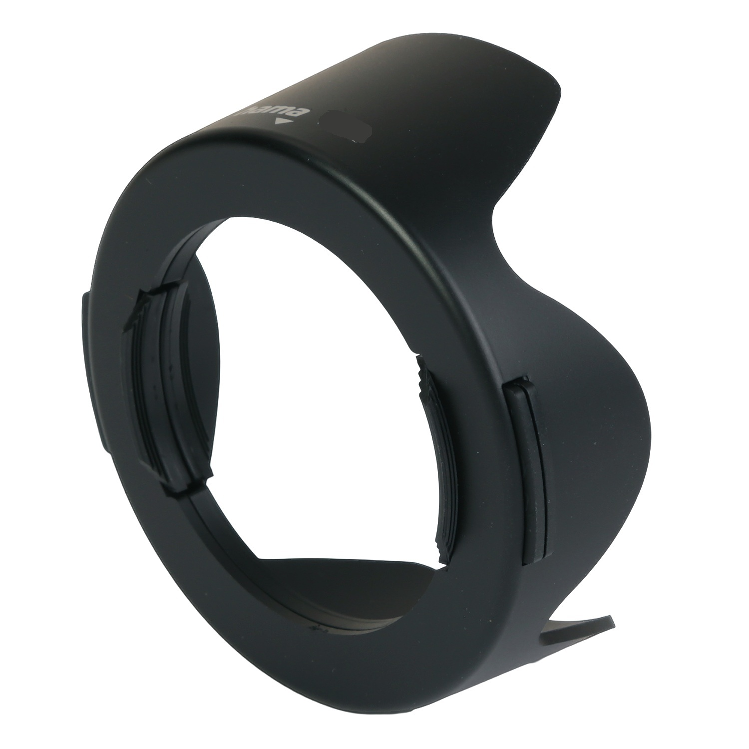 Eine schwarze Sonnenblende. Die Sonnenblende hat ein abgewinkeltes Design und der Markenname ist sichtbar.