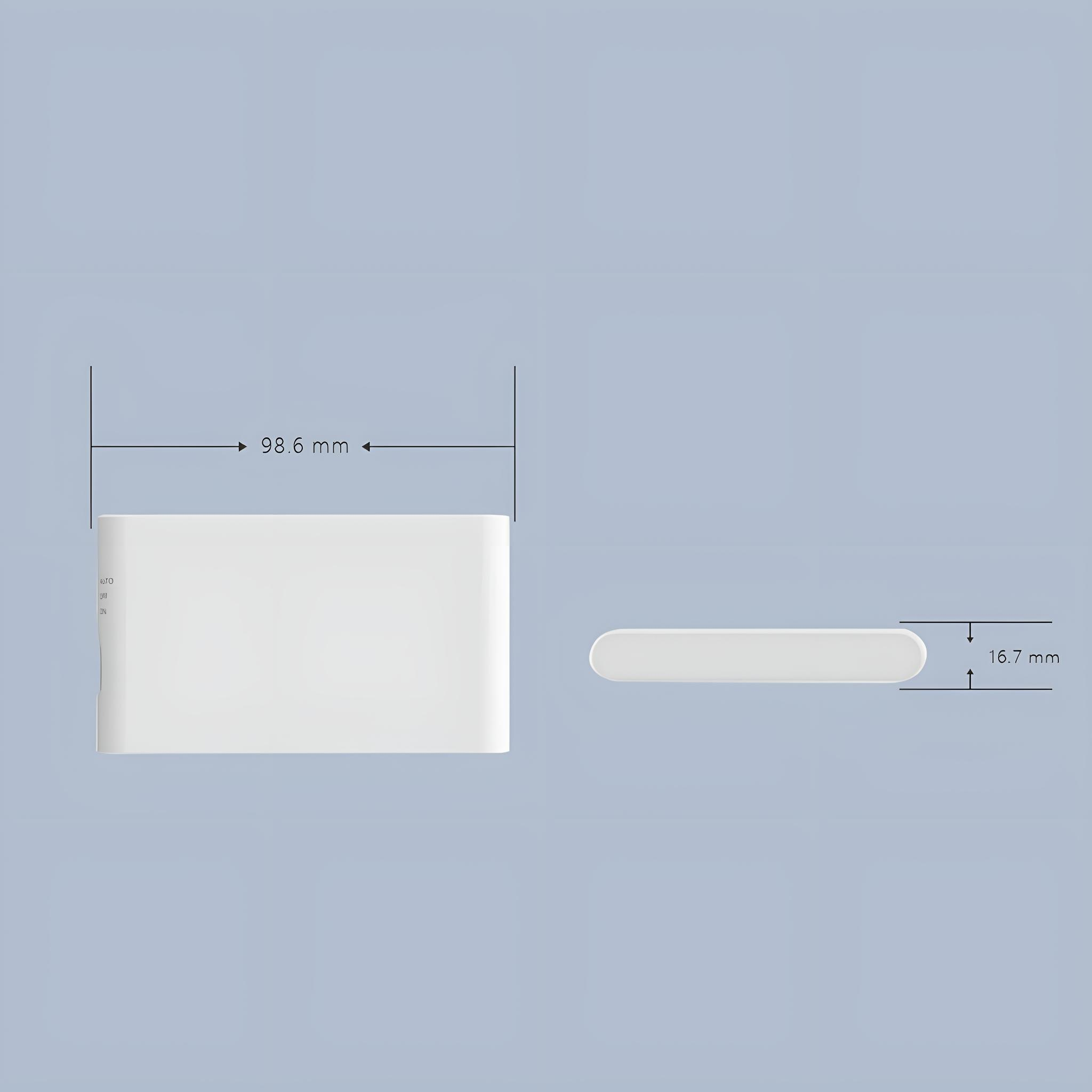 Diagramm mit Abmessungen eines weißen LED-Lichts: 98,5 mm x 16,7 mm.