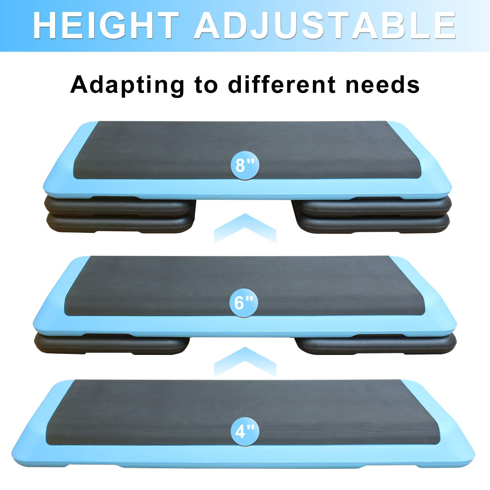 Trittplattform mit drei Konfigurationen, mit einstellbaren Höhen von 4", 6" und 8".