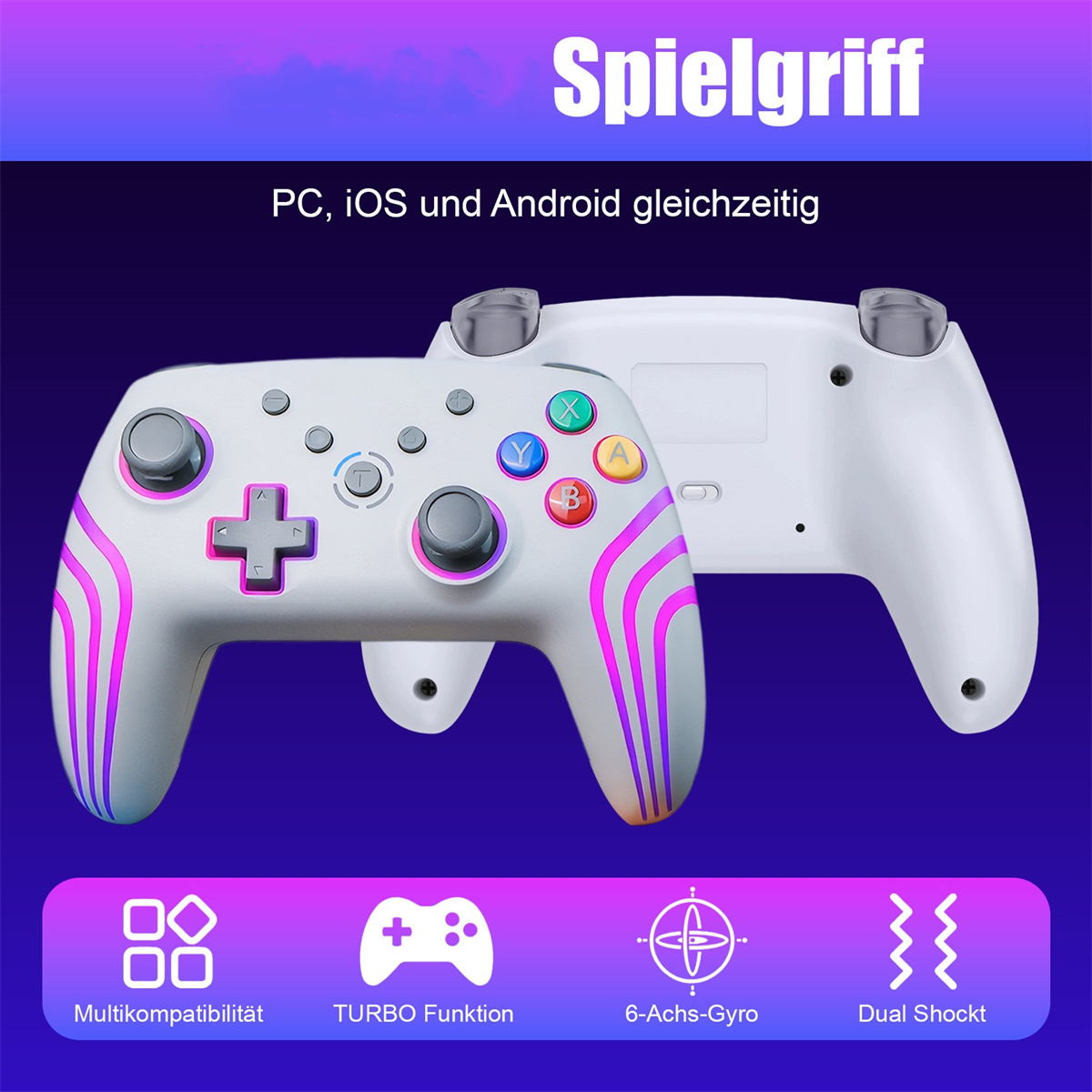 vibration einstellen iphone 14 TOVBMUP RGB, Dual-Vibration, 6-Achsen-Gyroskop Controller grau