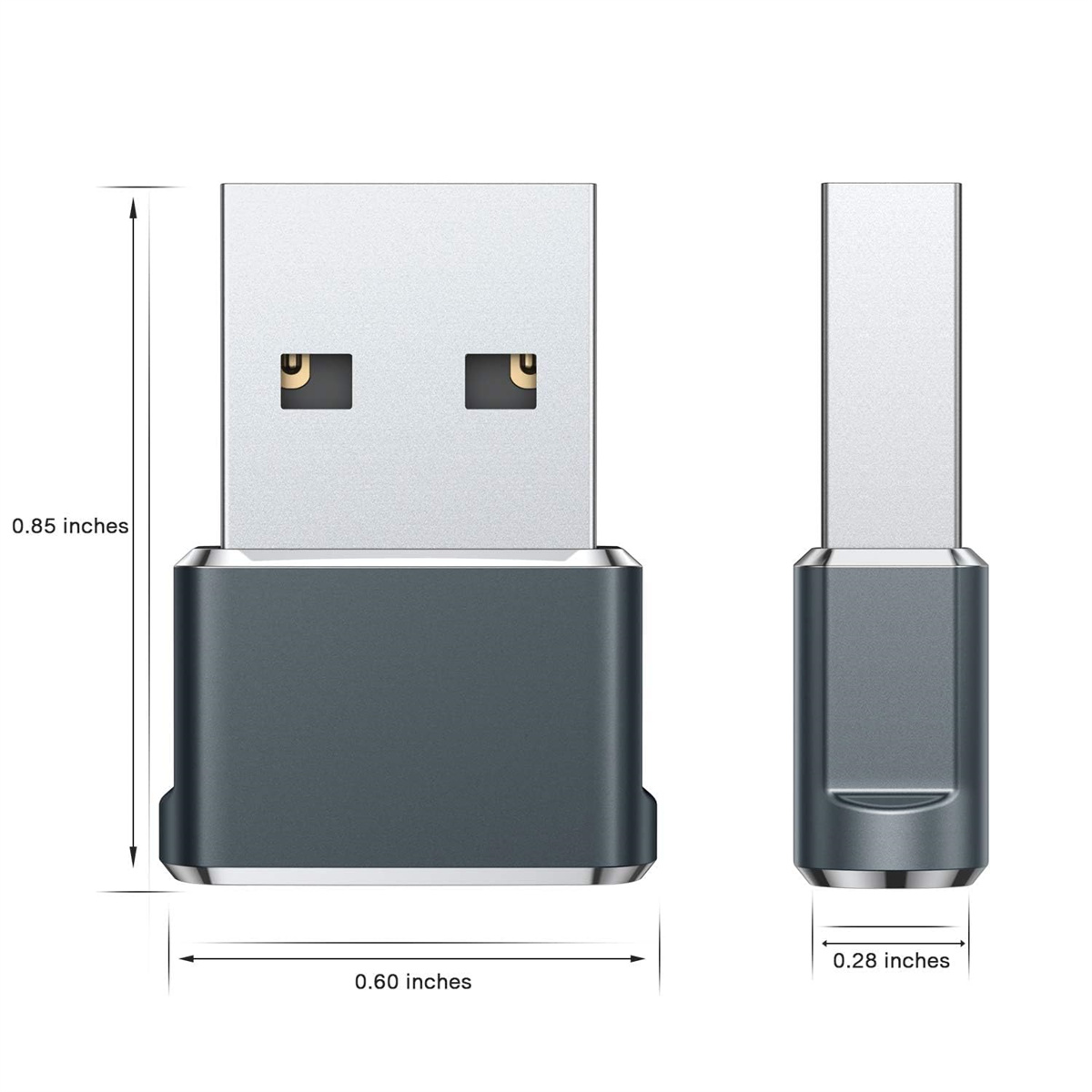 Zwei USB-Adapter. Einer ist silberfarben, der andere schwarz, beide haben einen USB-C-Anschluss.