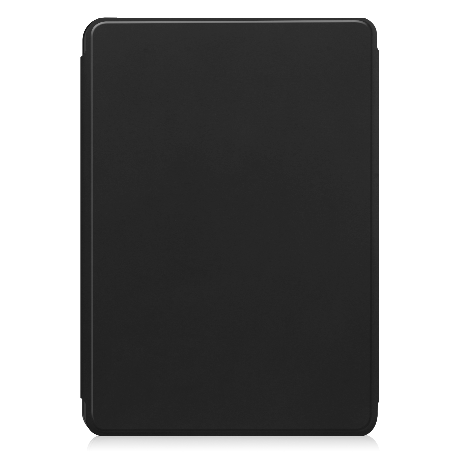 Einfache, schwarze Tablethülle. Schlichtes, elegantes Design, zeigt die Vorderseite des Tablets ohne Merkmale.