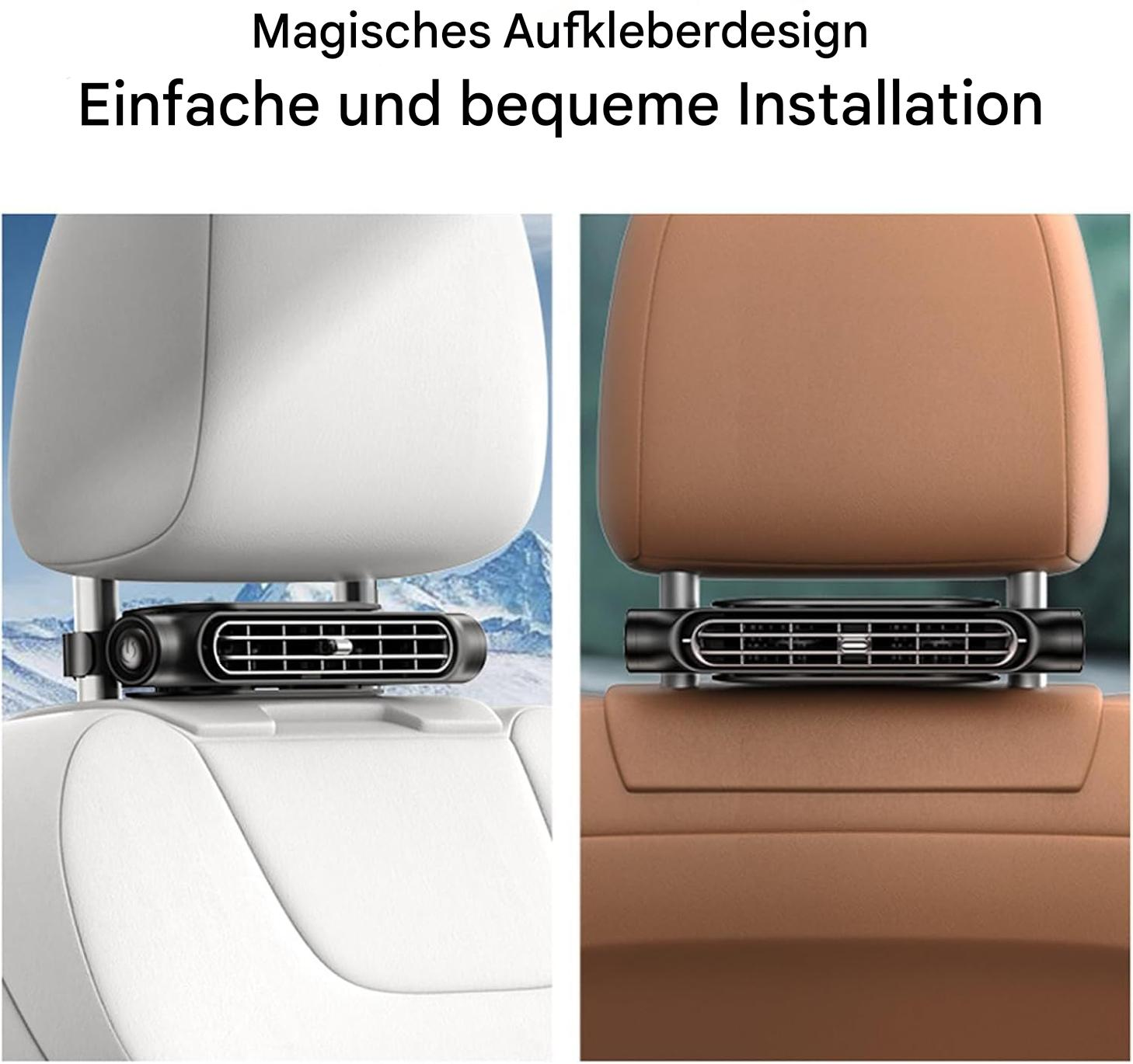 Zwei Kopfstützen mit Luftdüsenaufsätzen. Links weiß, rechts braun.