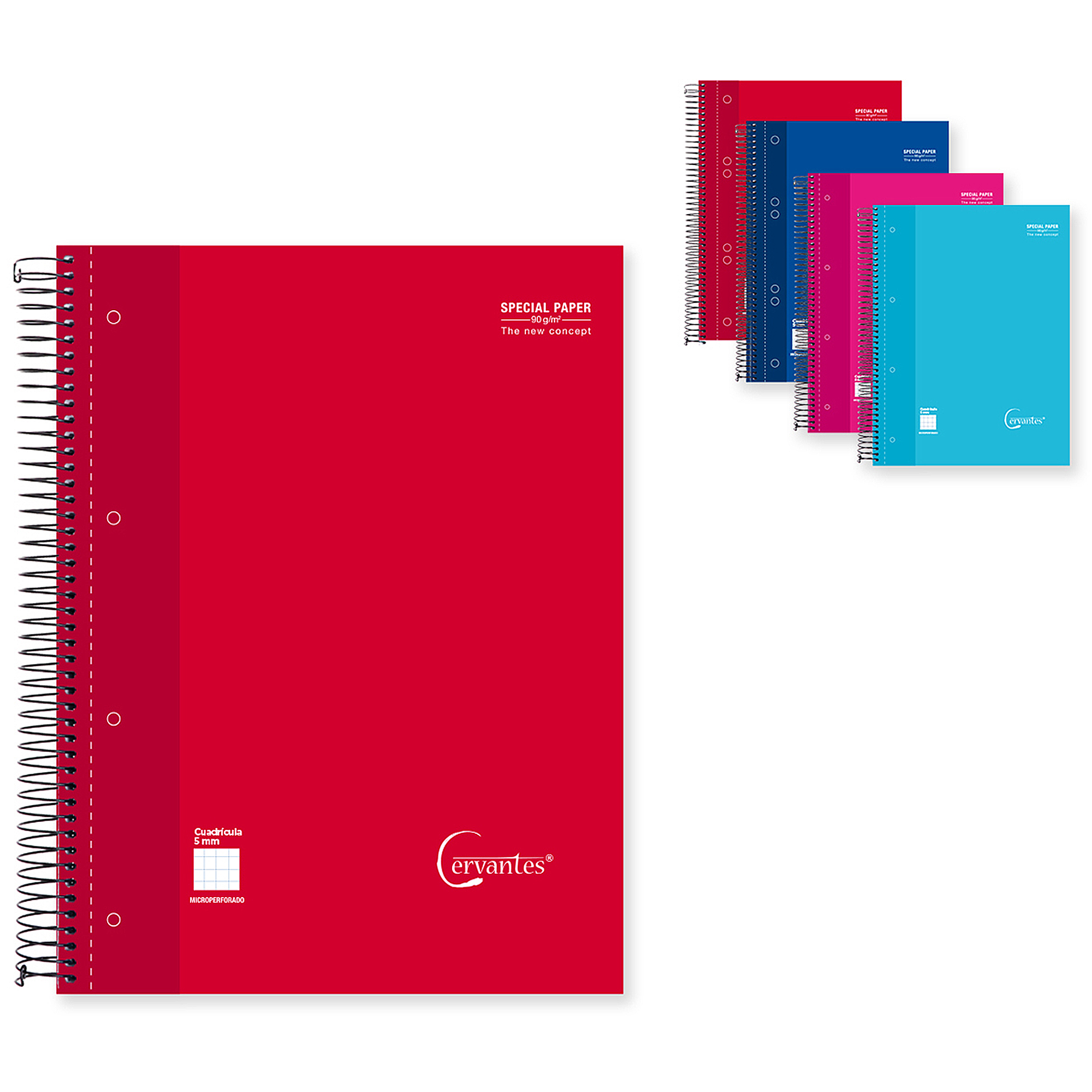 Rotes Notizbuch links und andere Notizbücher rechts. Text auf dem roten: 'Special paper'.