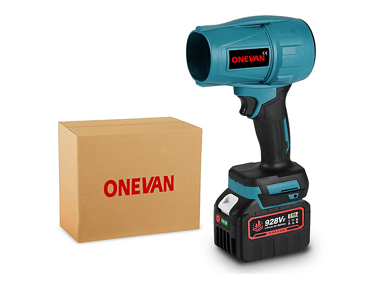 ONEVAN Accuventilator, luchtbellen en zuigen, 2-in-1, elektrische stofblazer en stofzuiger, 18.000 omw/min, 3 snelheden windsnelheid: 354 km/u, accuventilator met stofzak en 2 3000 mAh accu's