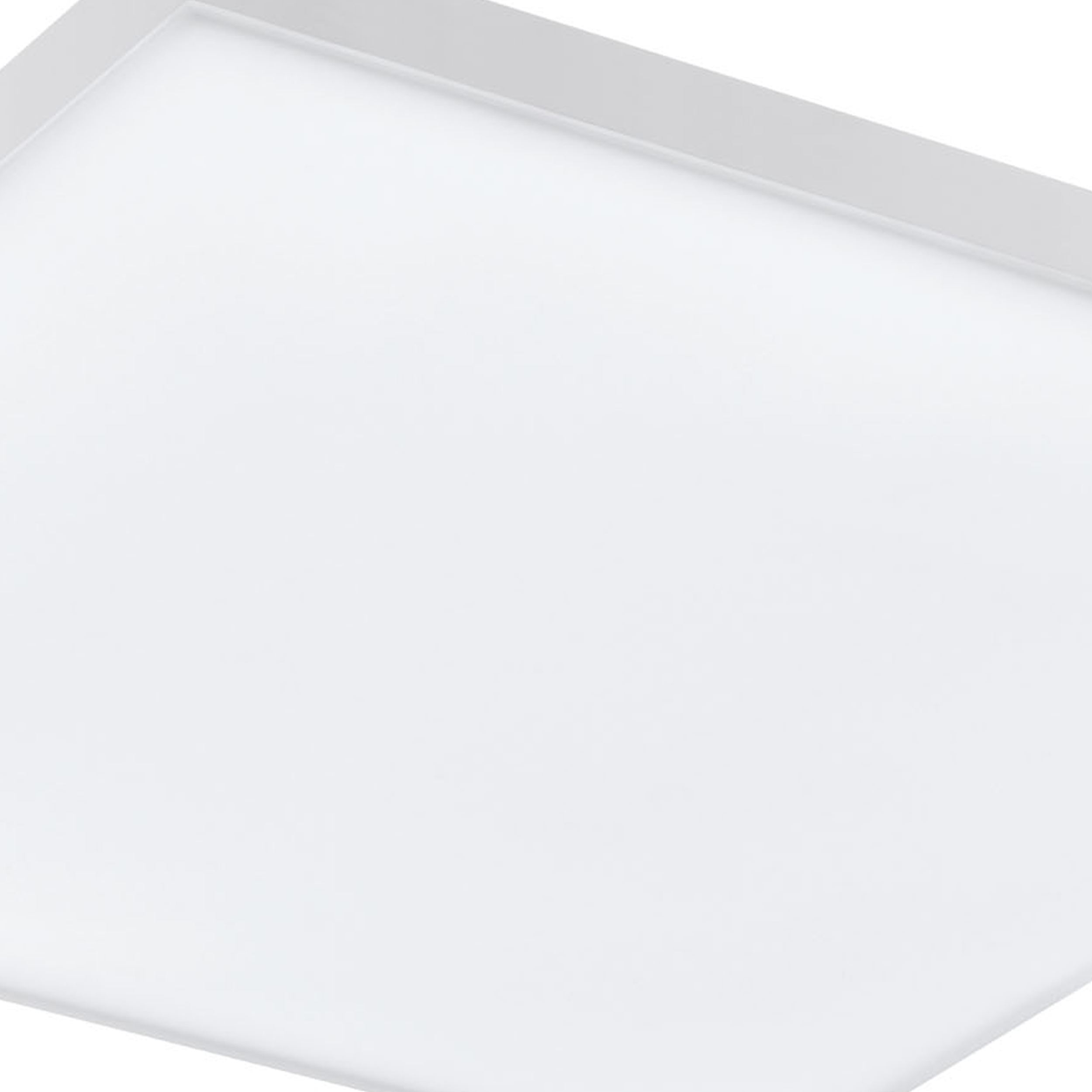 Un panel de luz LED cuadrado blanco con marco blanco, sobre fondo blanco.