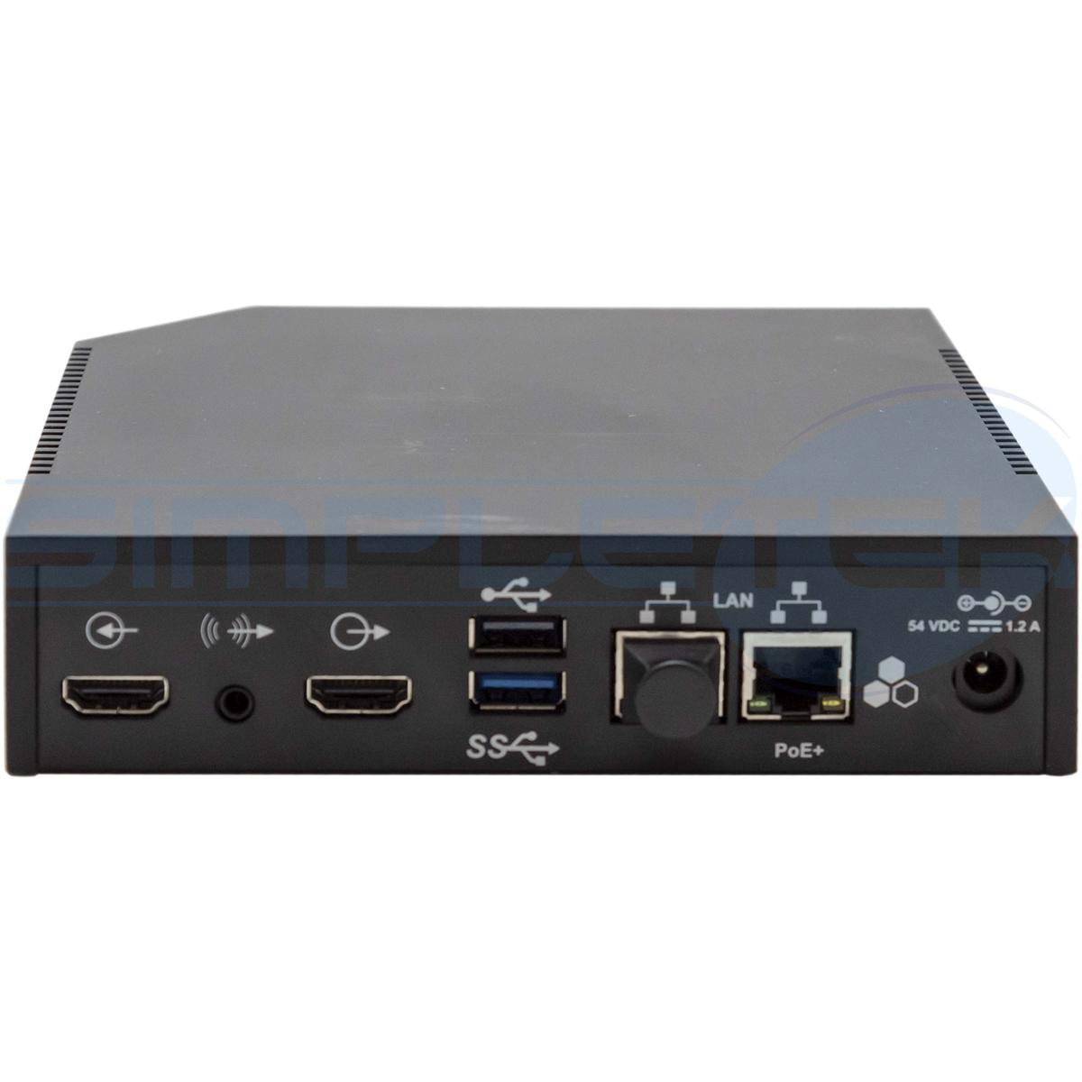 Un dispositivo elettronico nero e compatto dotato di più porte, tra cui HDMI, USB e LAN, sul pannello frontale.