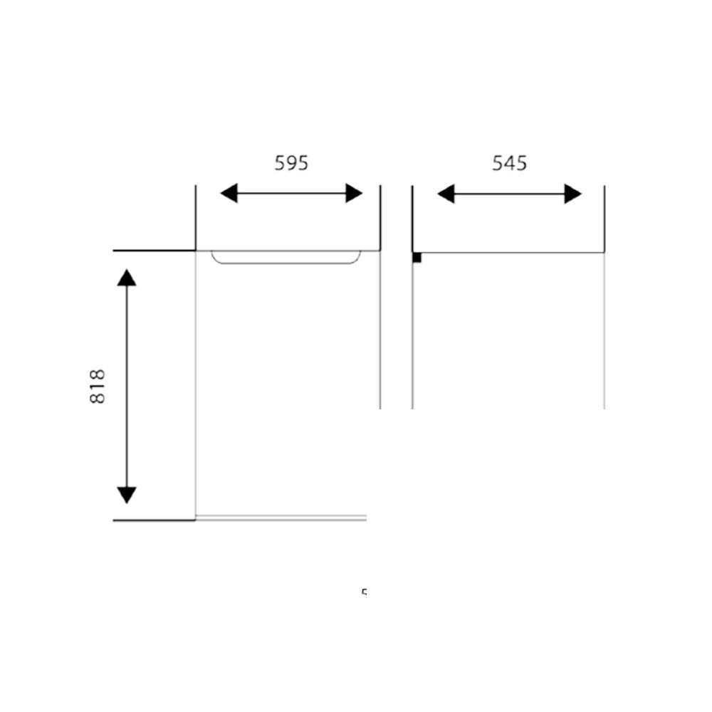 Un diagrama con dimensiones para un refrigerador. Muestra la altura, el ancho y la profundidad del aparato.